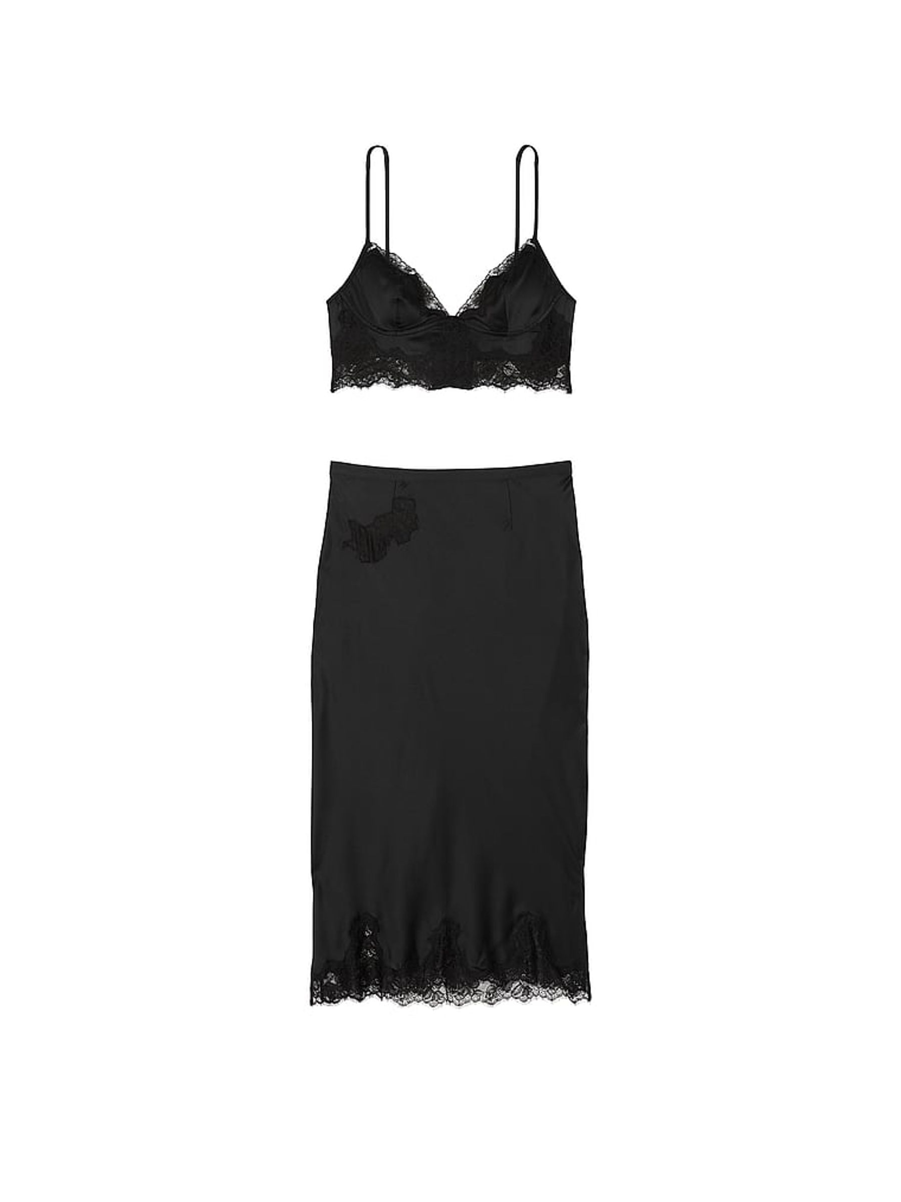 Black Satin Lace Trim Bralette and Skirt Set - Image 3 of 3