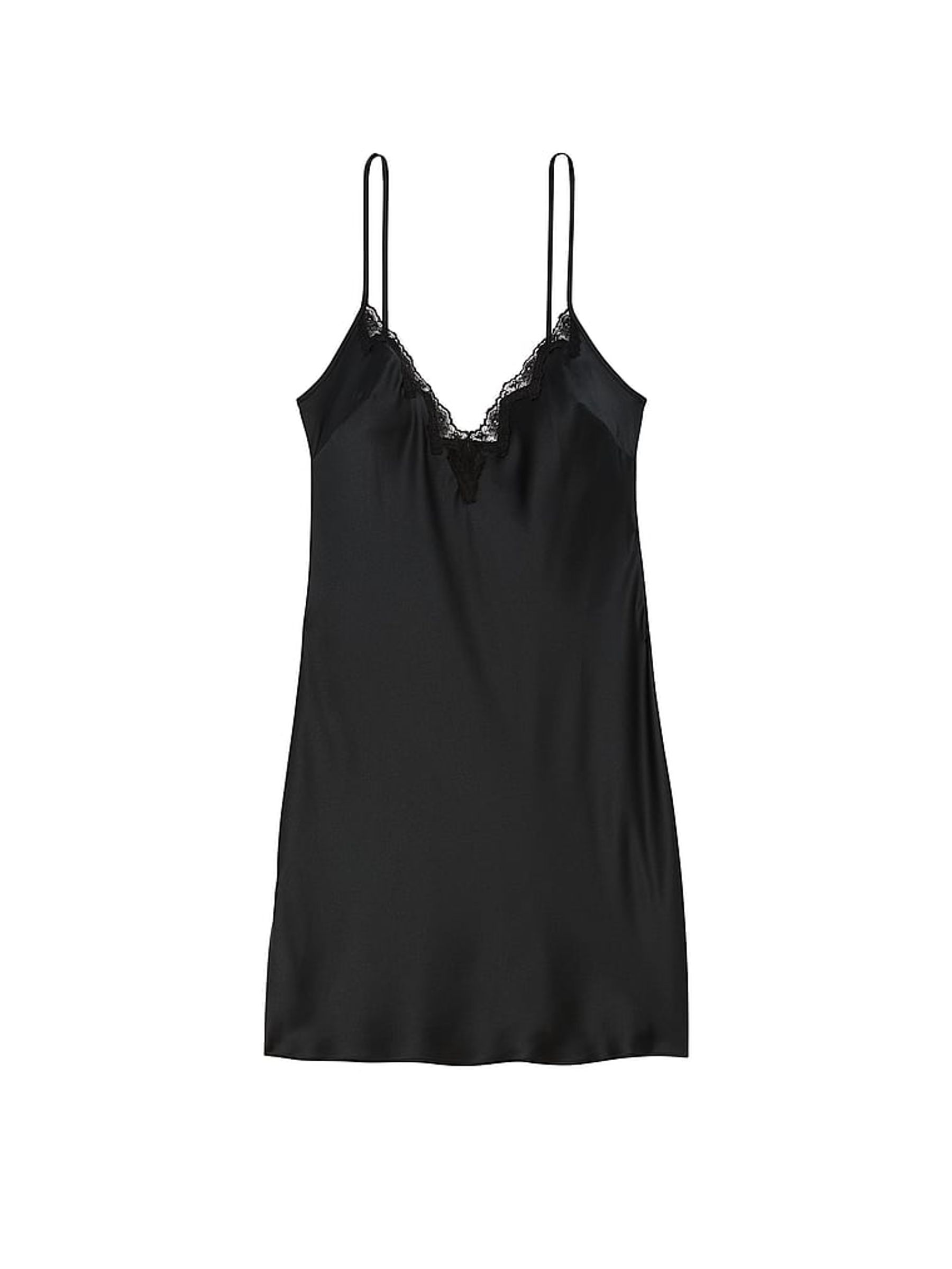Black Satin Lace Trim Slip Dress - Image 3 of 3