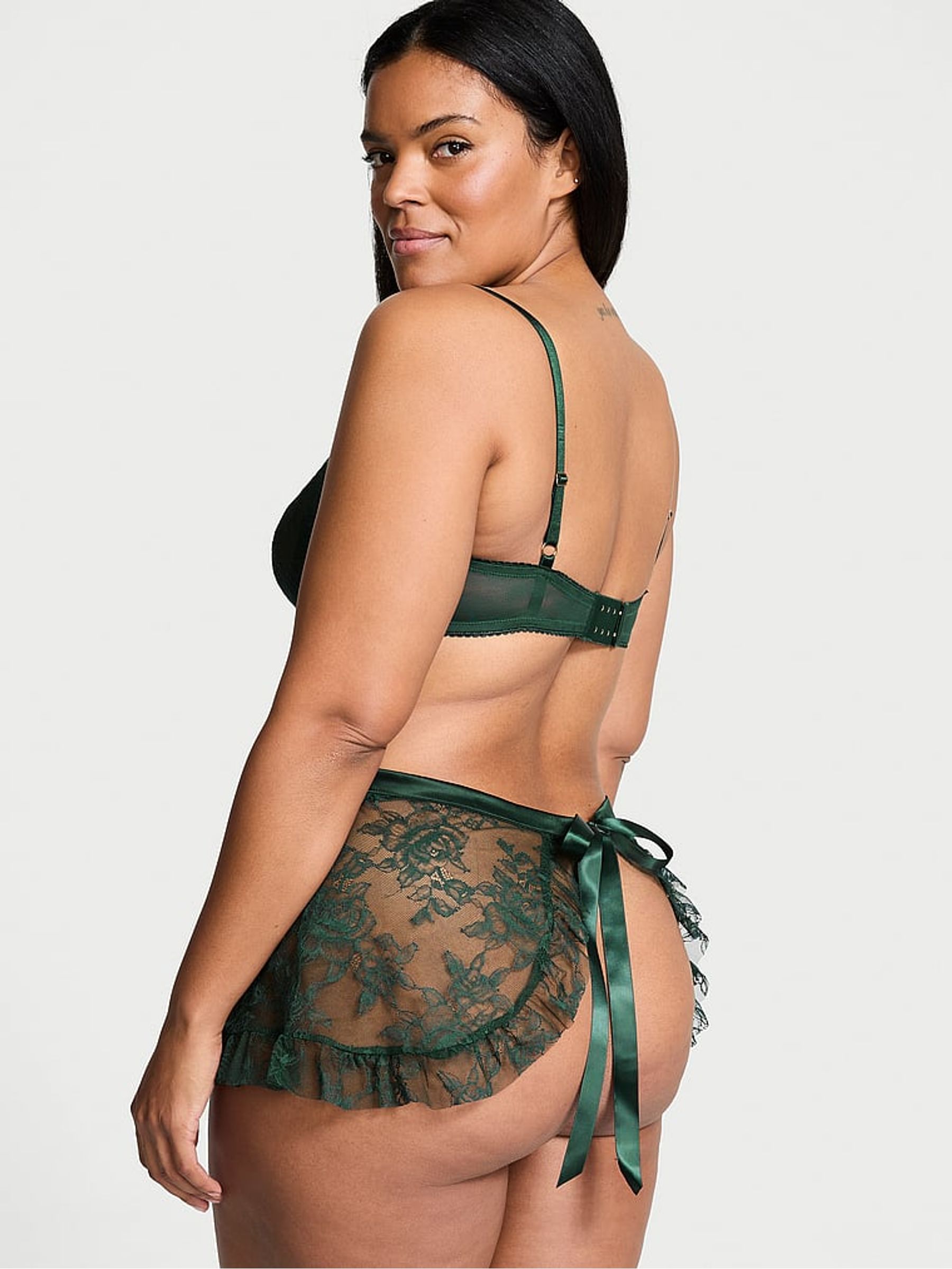 Botanical Green Lace Unlined Balcony Babydoll Set - Image 2 of 3
