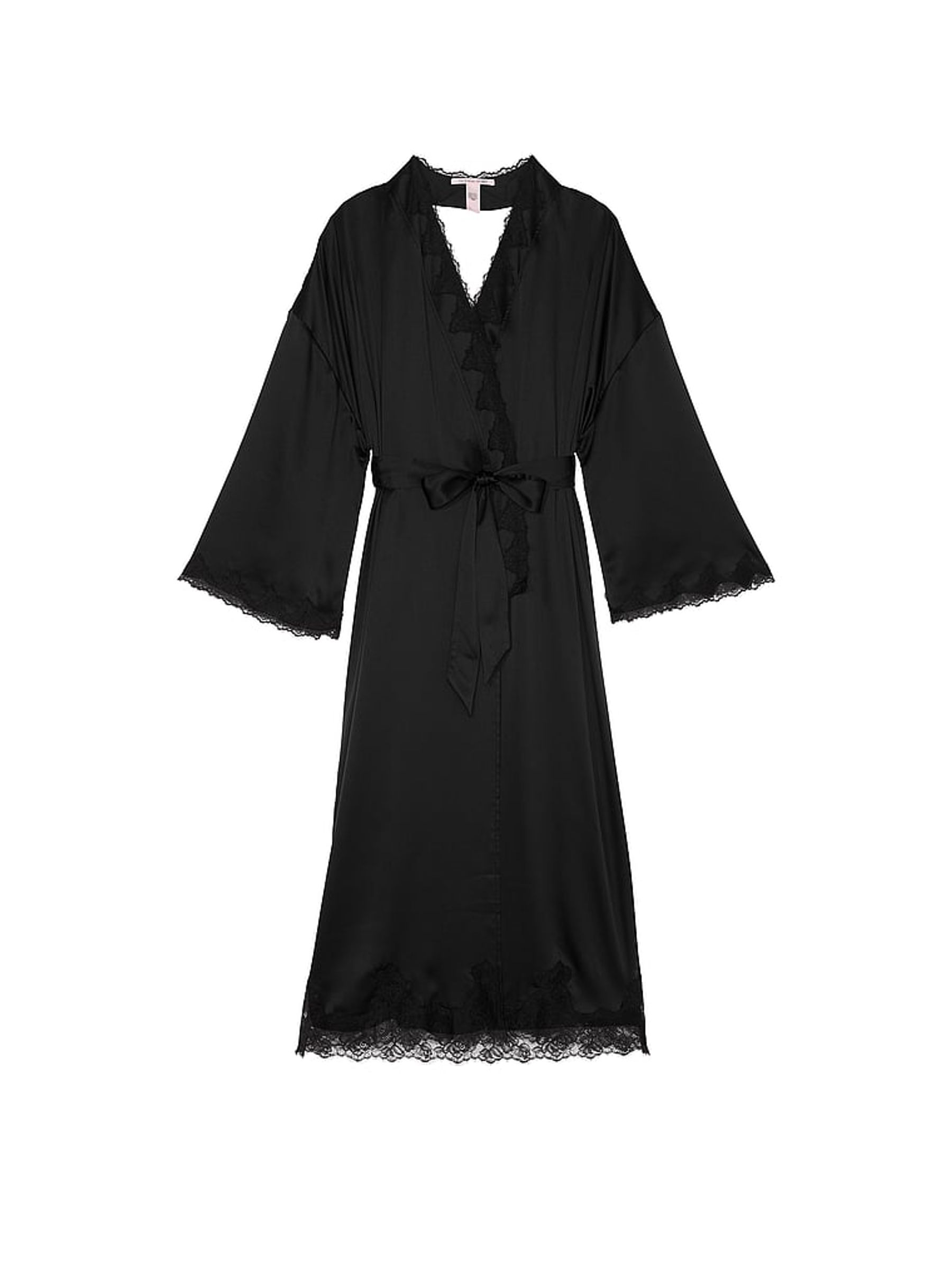 Black Satin Lace Trim Open Back Robe - Image 3 of 3