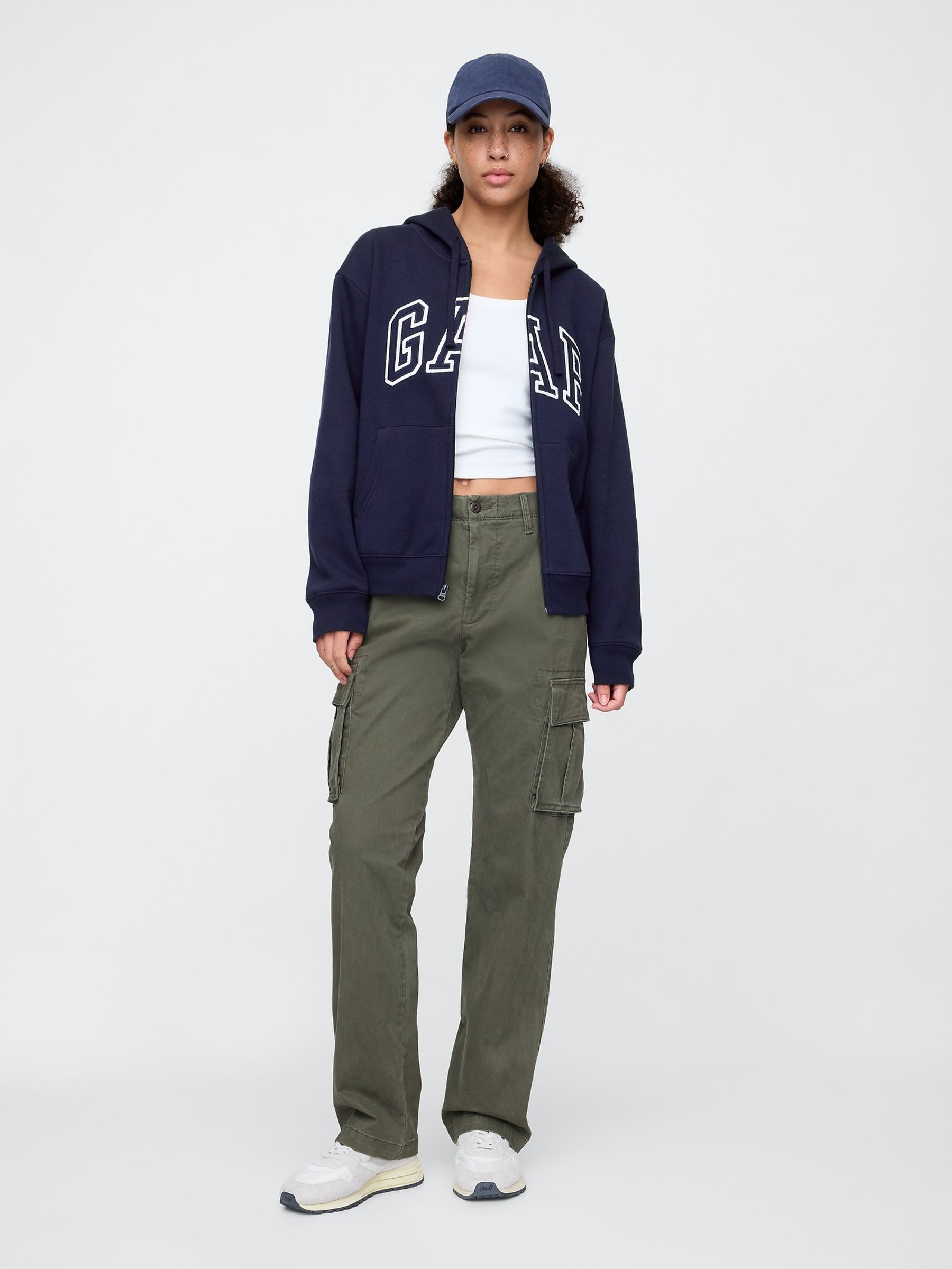 Navy Blue Zip Up Logo Vintage Fleece-Lined Hoodie - Image 3 of 5
