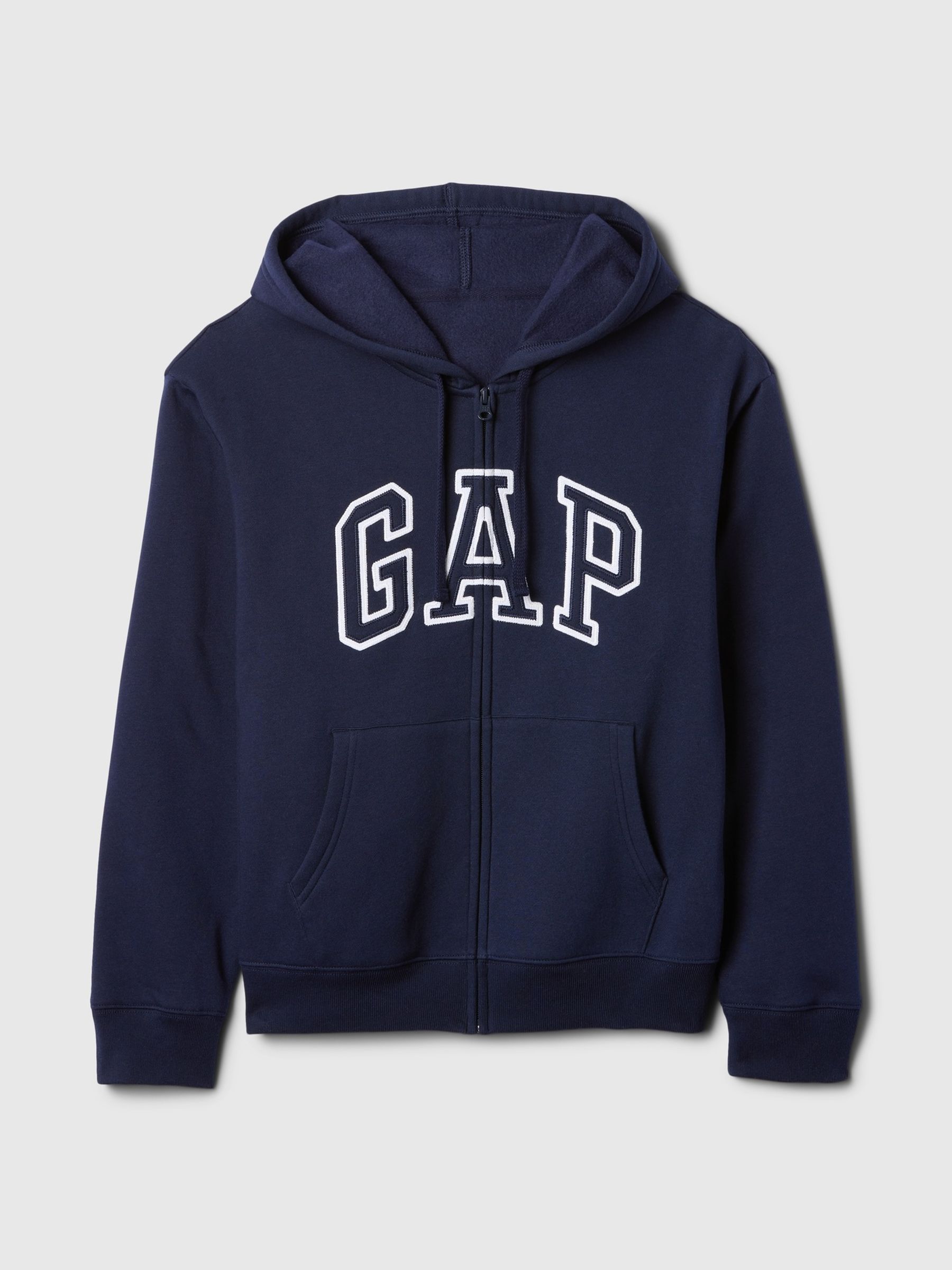 Navy Blue Zip Up Logo Vintage Fleece-Lined Hoodie - Image 5 of 5