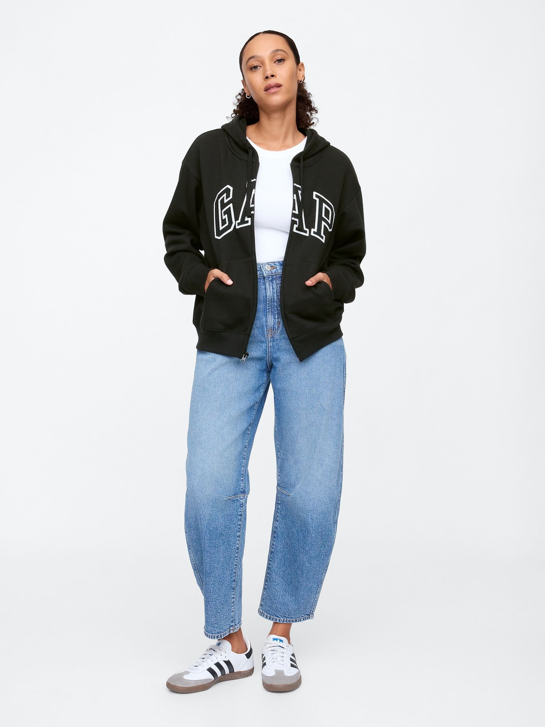 Black Zip Up Logo Vintage Fleece-Lined Hoodie - Image 3 of 5