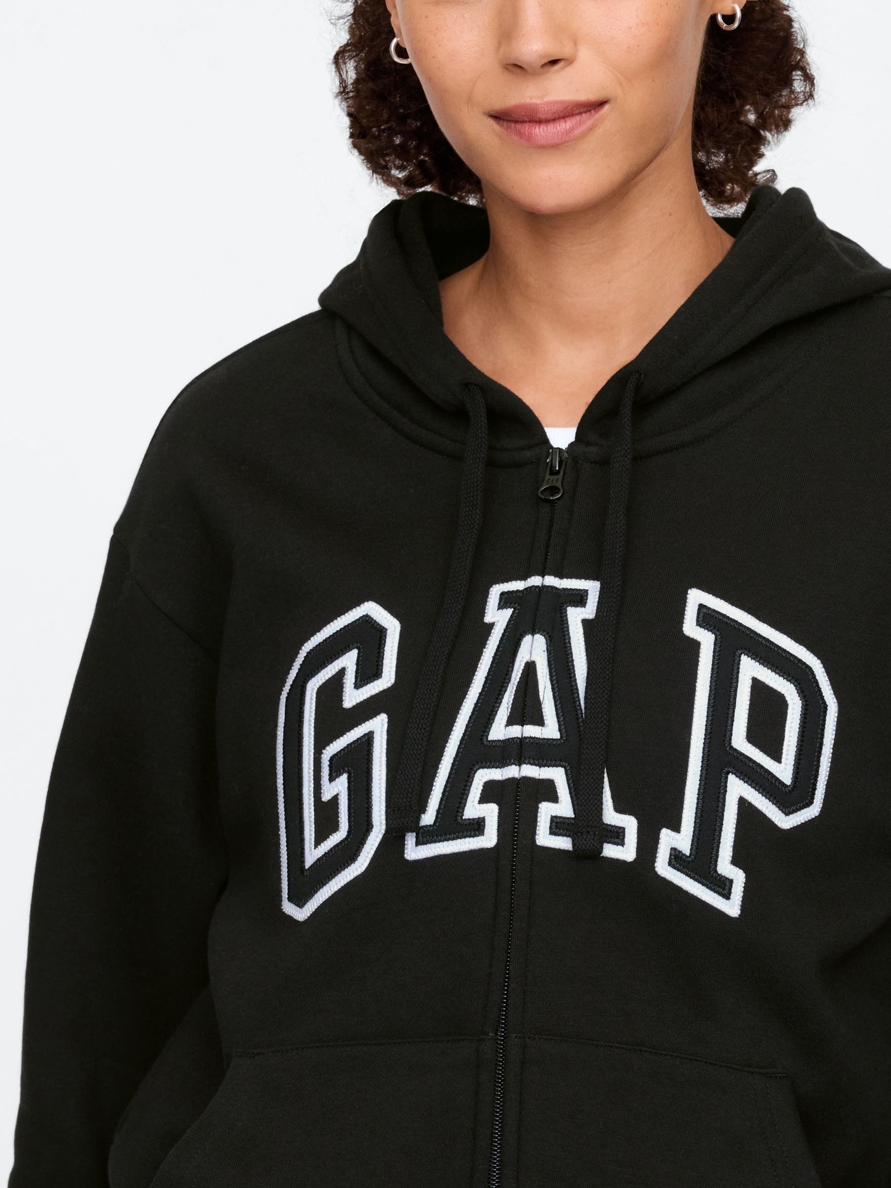 Black Zip Up Logo Vintage Fleece-Lined Hoodie - Image 4 of 5