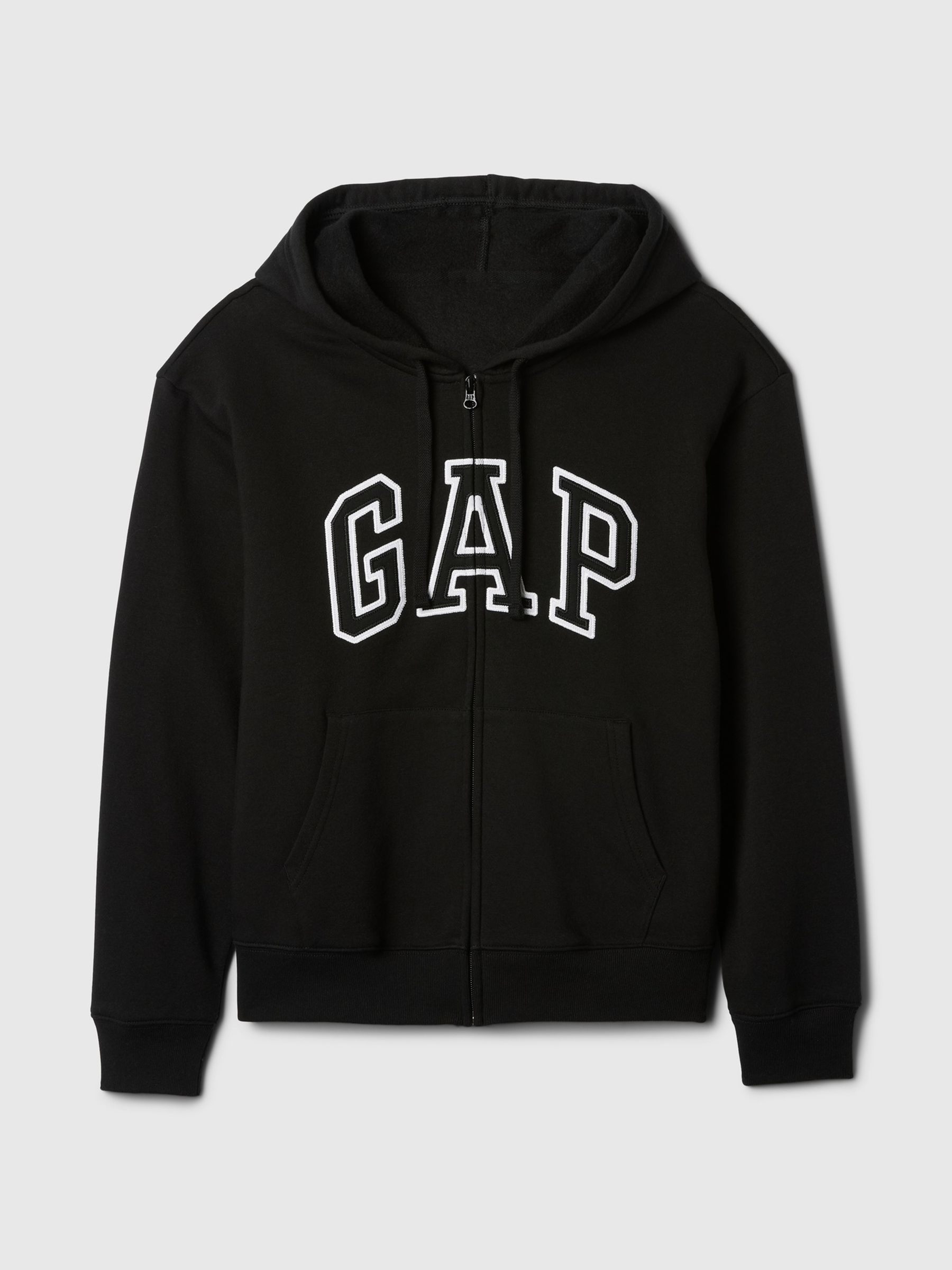 Black Zip Up Logo Vintage Fleece-Lined Hoodie - Image 5 of 5