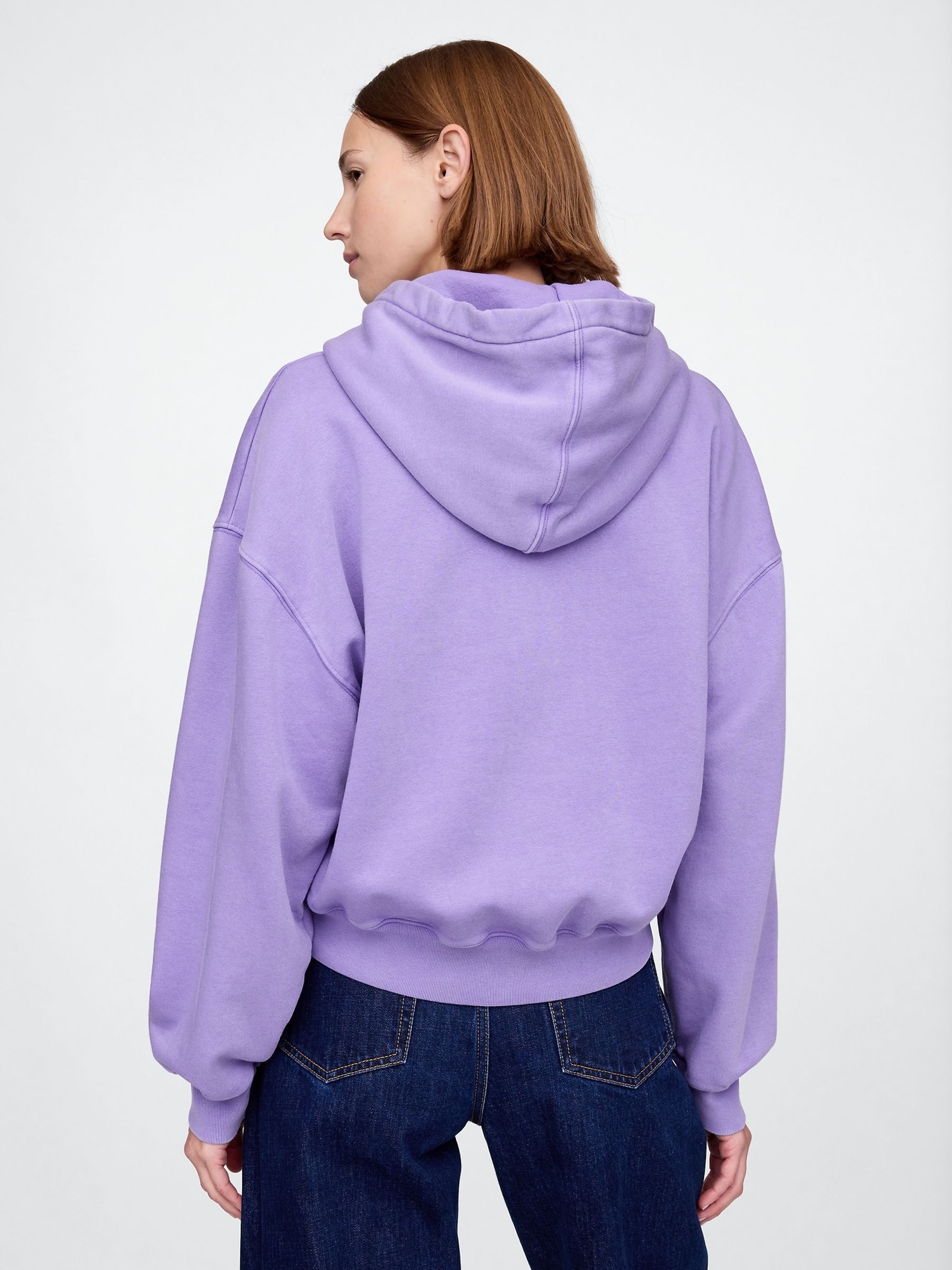 Purple Vintage Soft Fleece-Lined Cropped Logo Hoodie - Image 2 of 3
