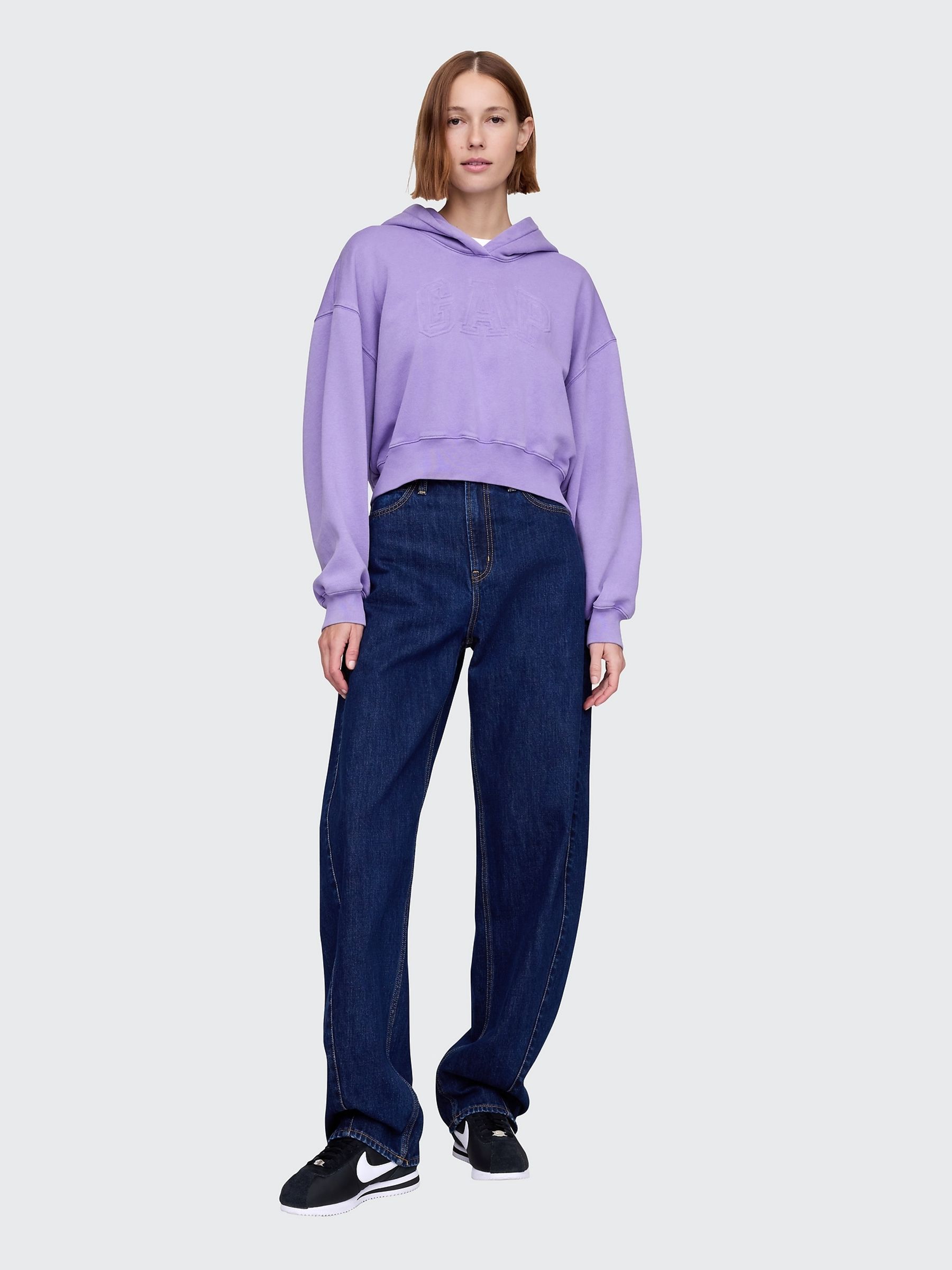 Purple Vintage Soft Fleece-Lined Cropped Logo Hoodie - Image 3 of 3