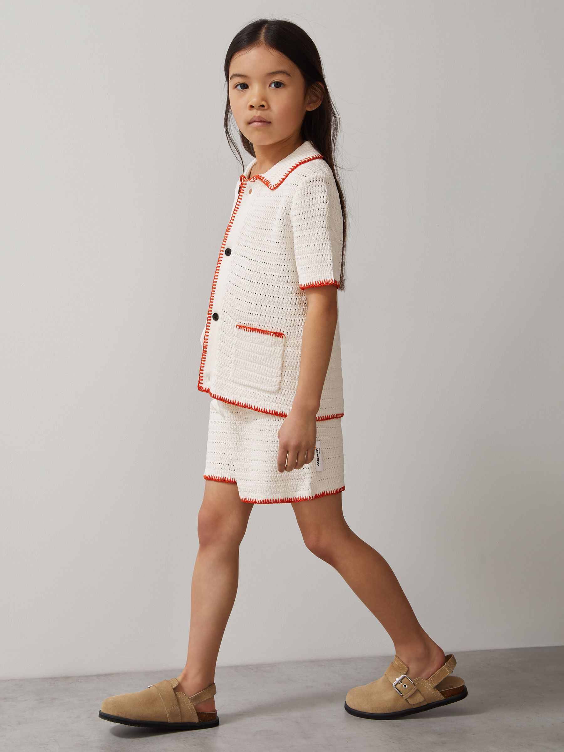 McLaren F1 Team Crochet Shorts in Off White/Orange - Image 3 of 5