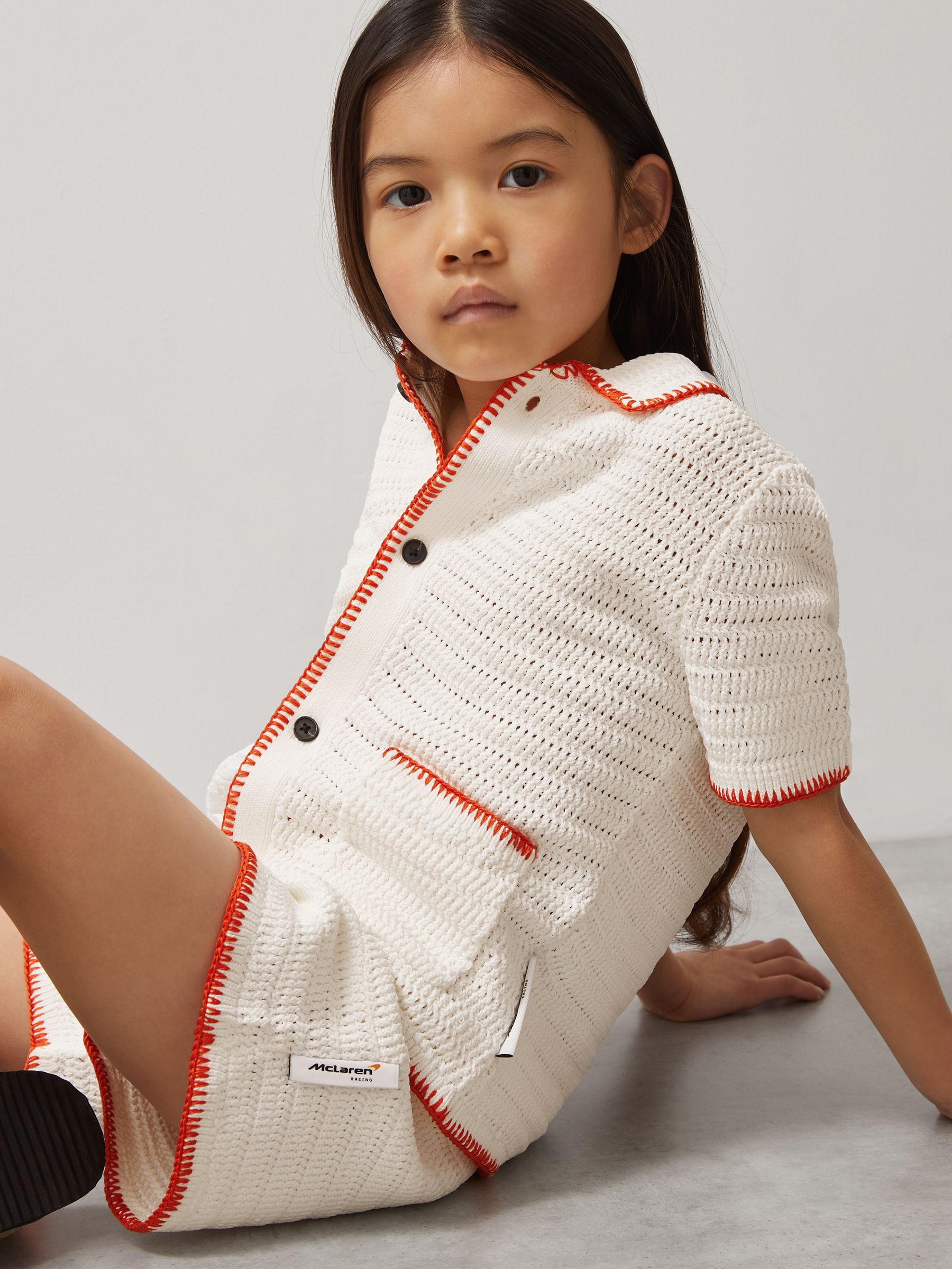 McLaren F1 Team Crochet Shorts in Off White/Orange - Image 4 of 5