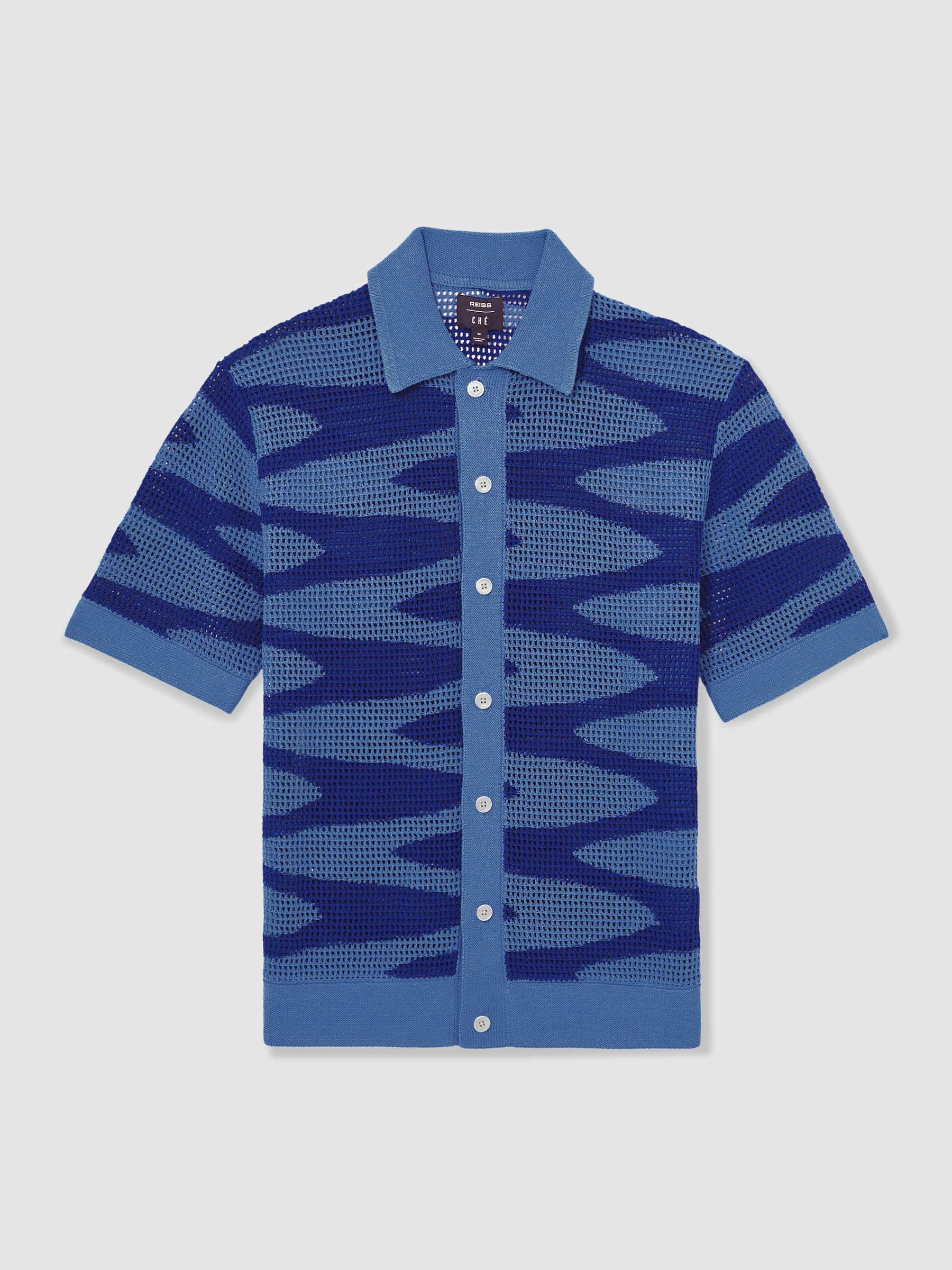 Reiss | Ché Wave Crochet Shirt in Blue - Image 2 of 8