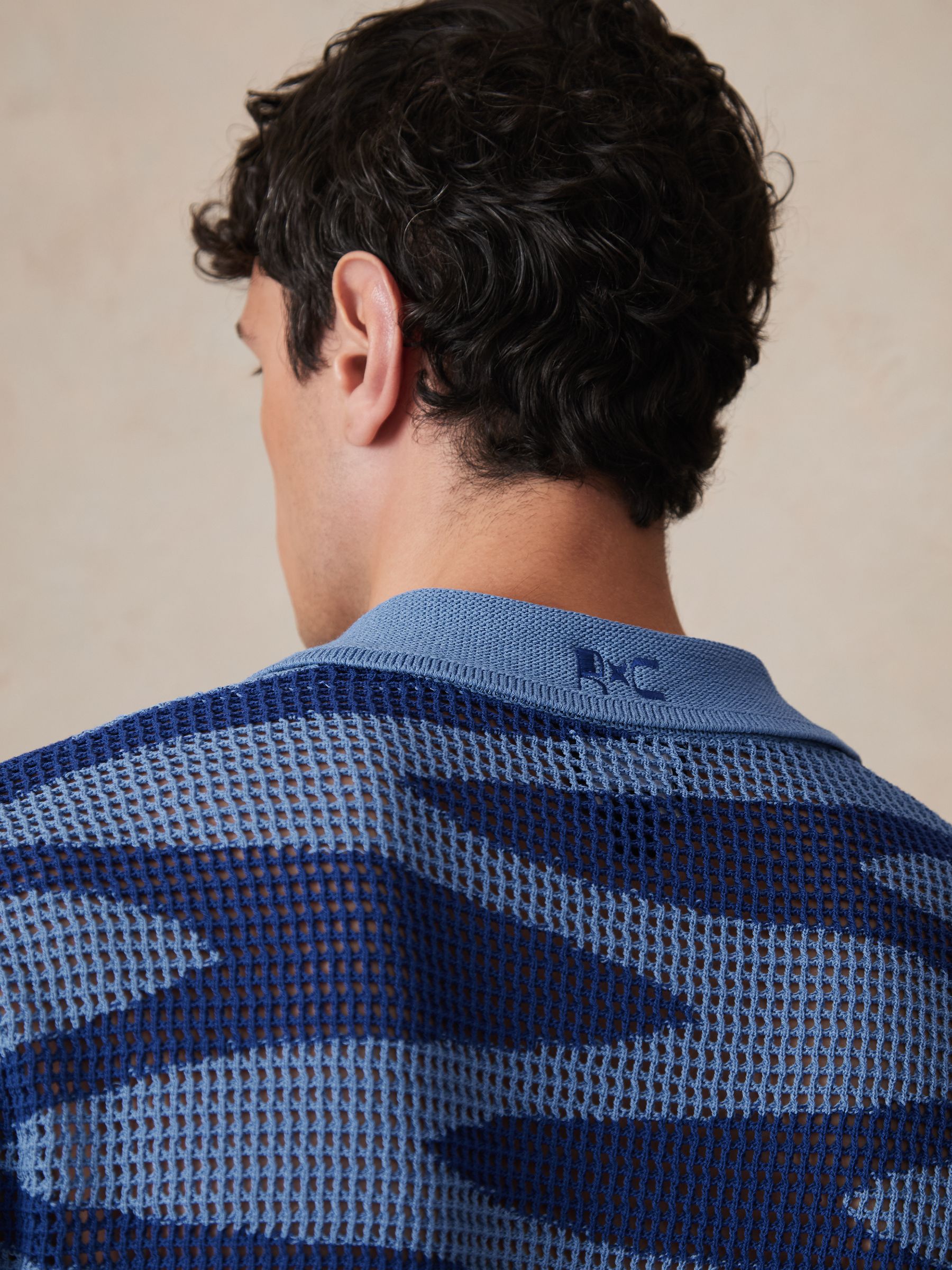 Reiss | Ché Wave Crochet Shirt in Blue - Image 5 of 8
