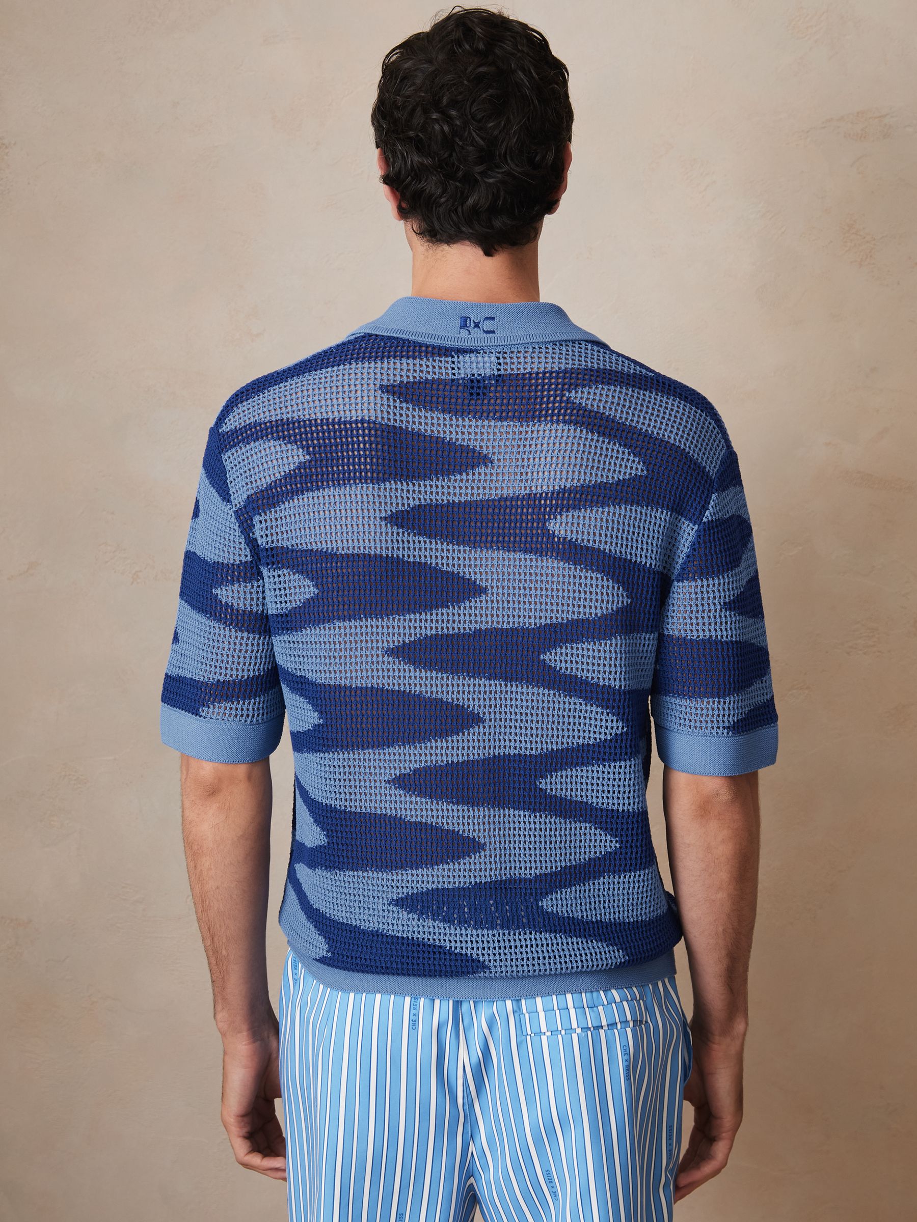 Reiss | Ché Wave Crochet Shirt in Blue - Image 6 of 8