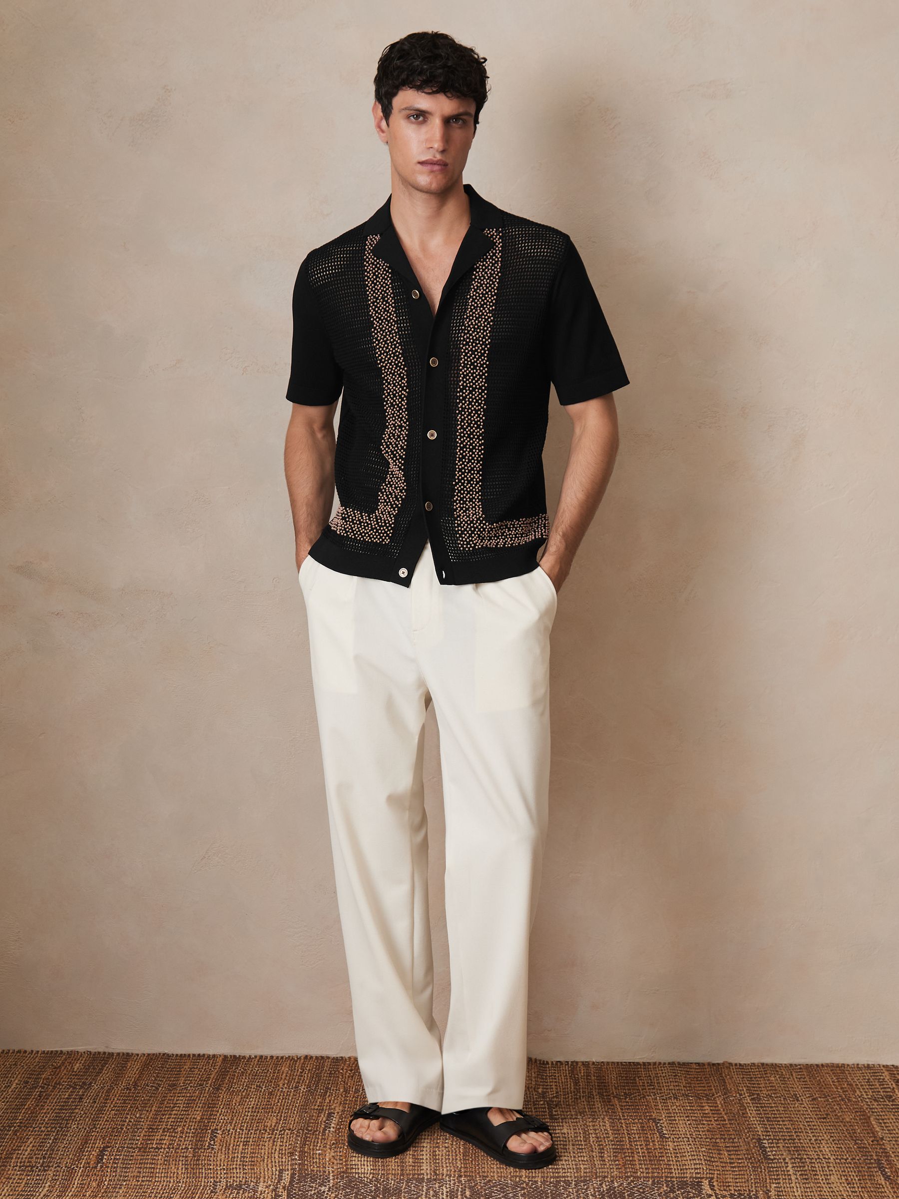 Reiss | Ché Beaded Crochet Shirt in Black - Image 4 of 8