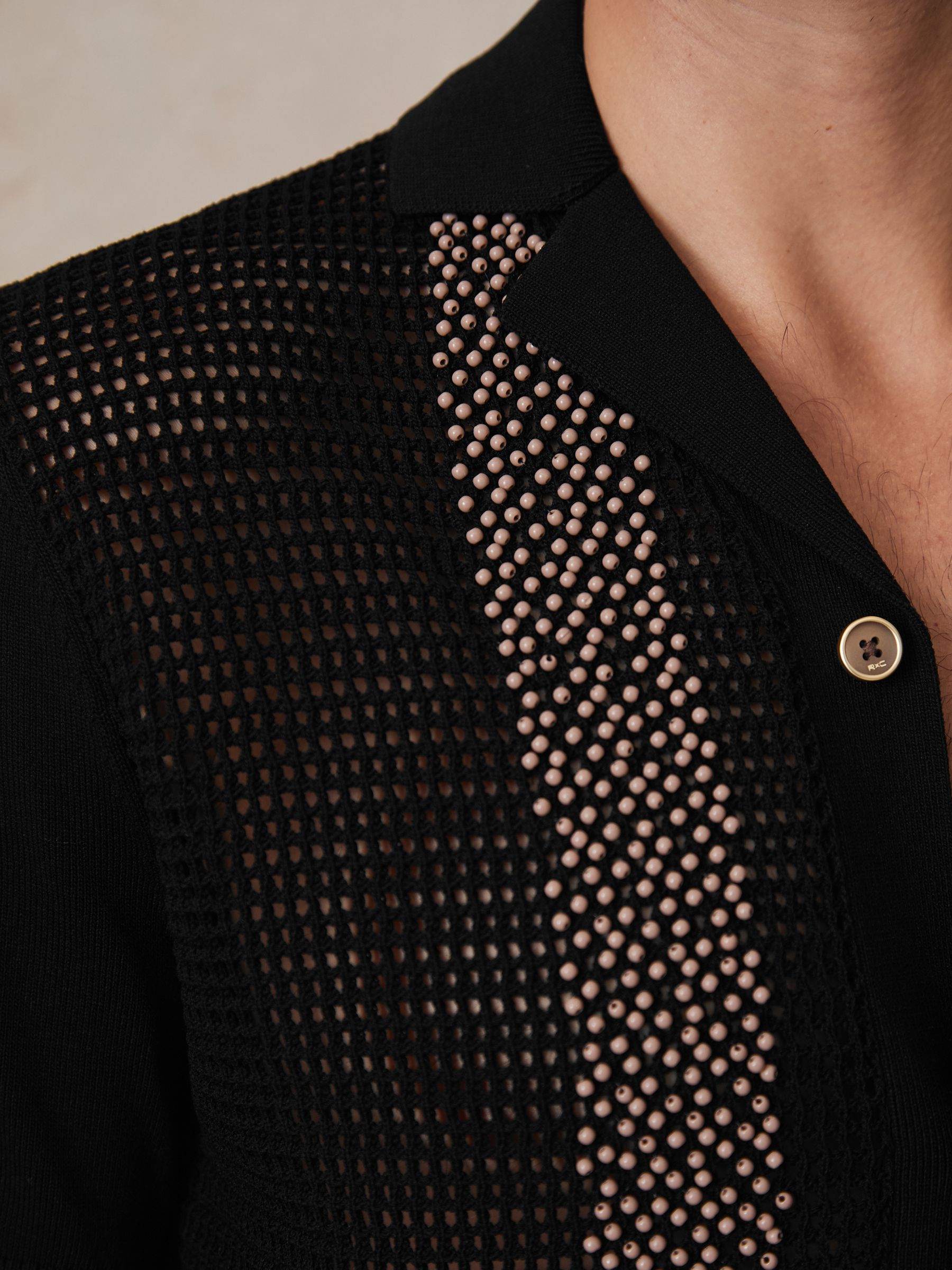 Reiss | Ché Beaded Crochet Shirt in Black - Image 5 of 8