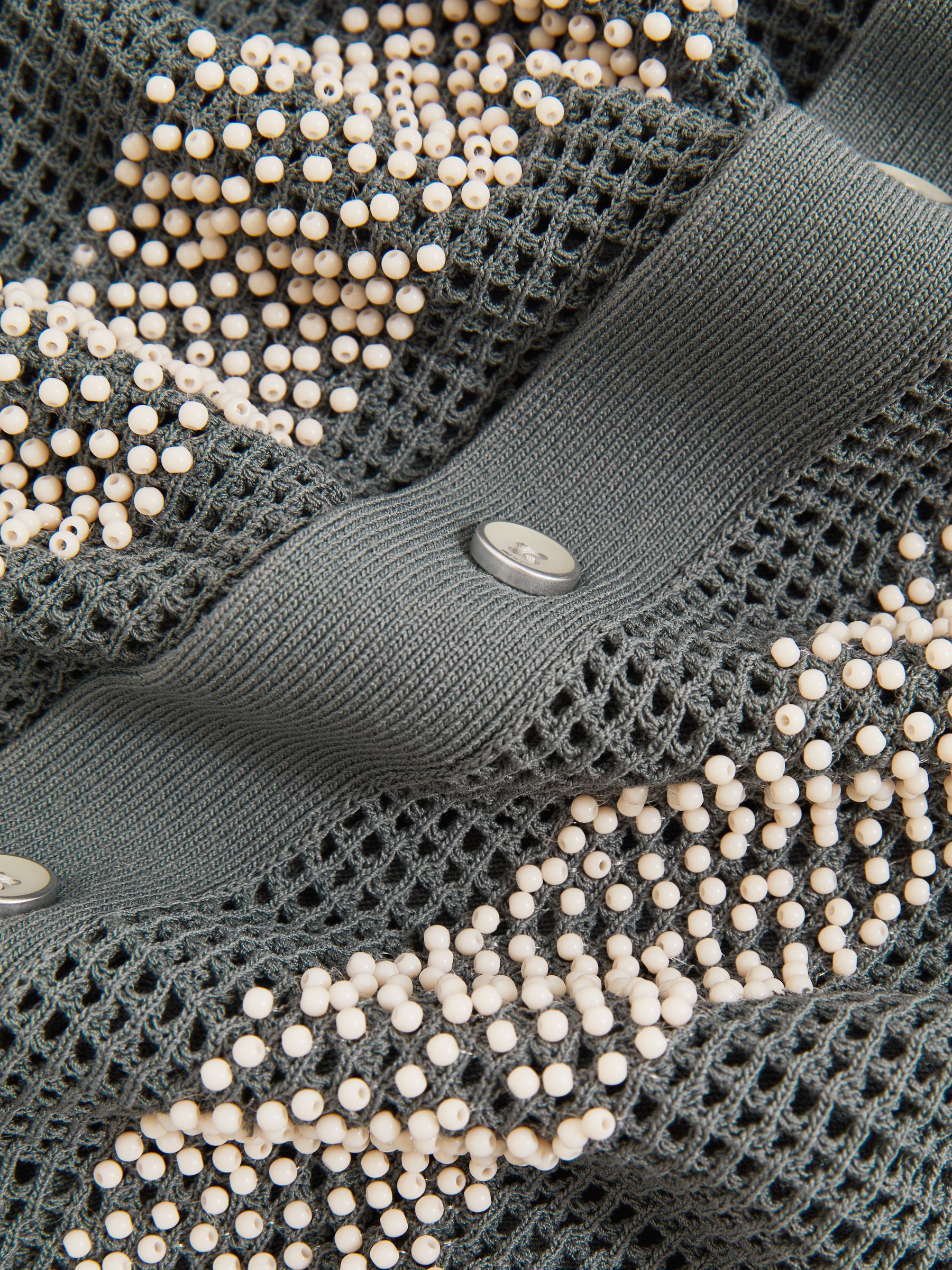Reiss | Ché Beaded Crochet Shirt in Sage - Image 7 of 7