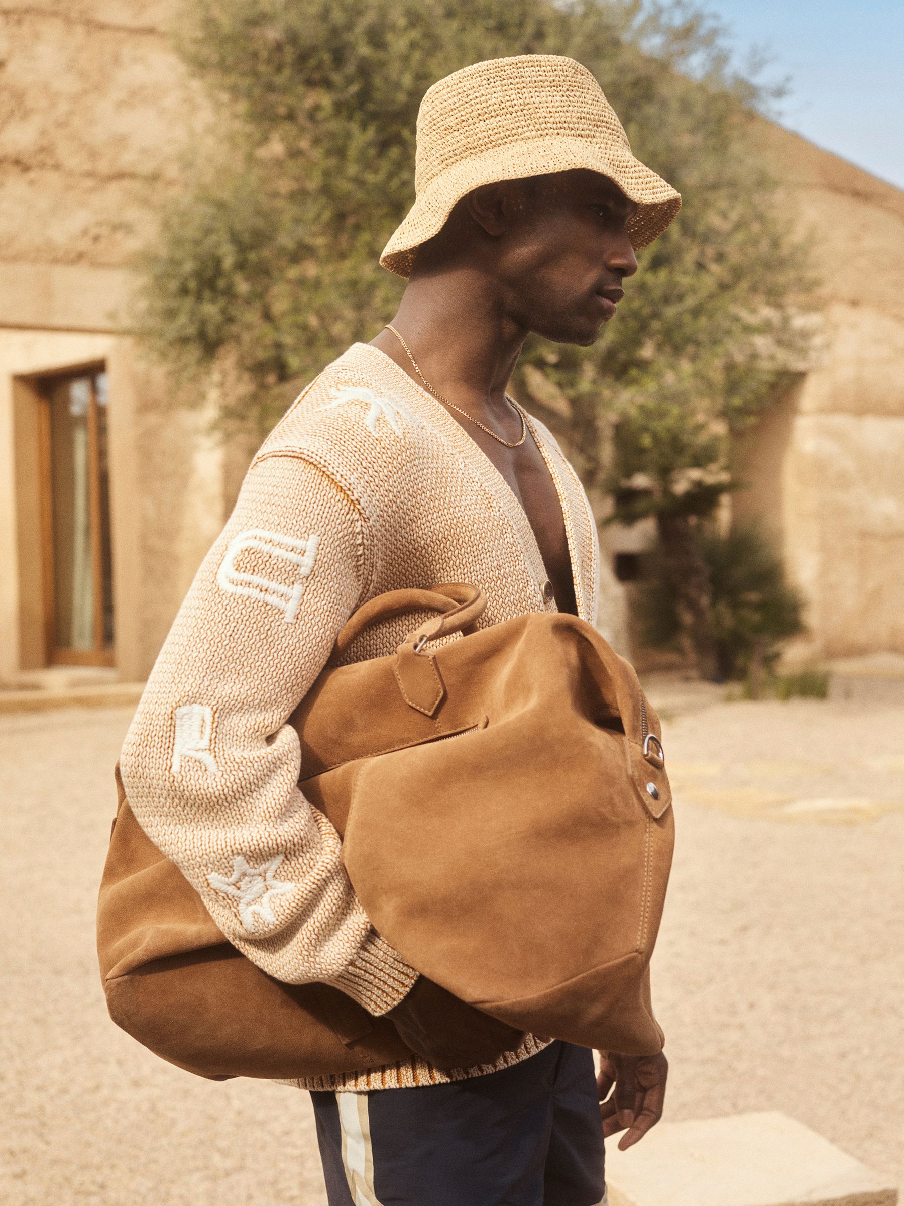 Reiss | Ché Motif-Embroidered Cardigan in Camel - Image 1 of 7
