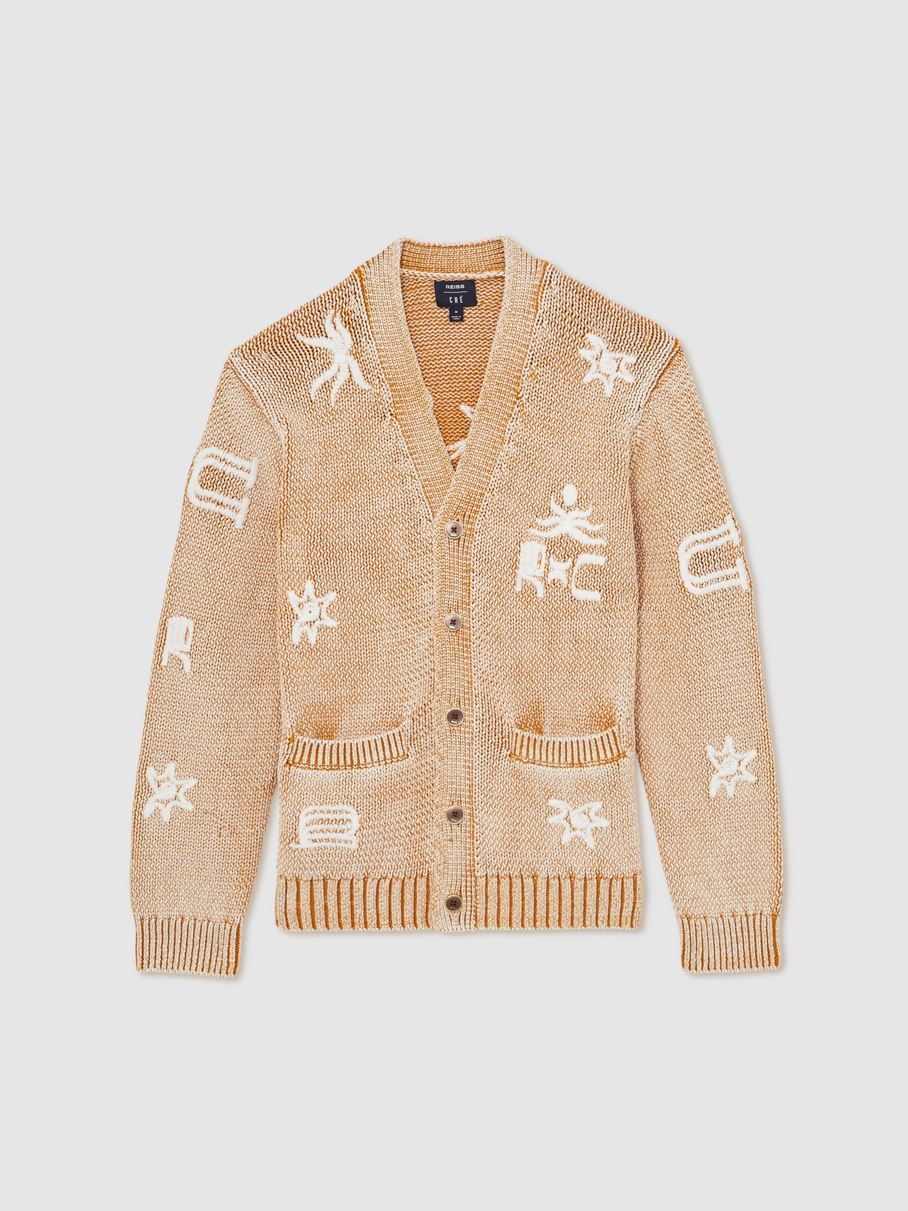 Reiss | Ché Motif-Embroidered Cardigan in Camel - Image 2 of 7