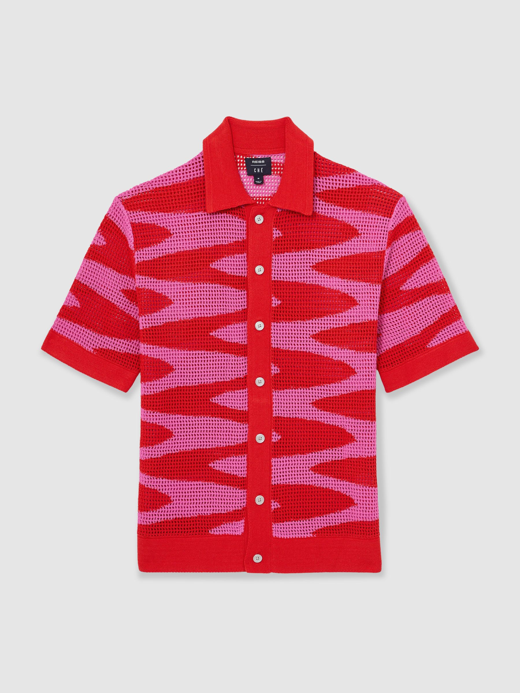 Reiss | Ché Wave Crochet Shirt in Pink - Image 2 of 6