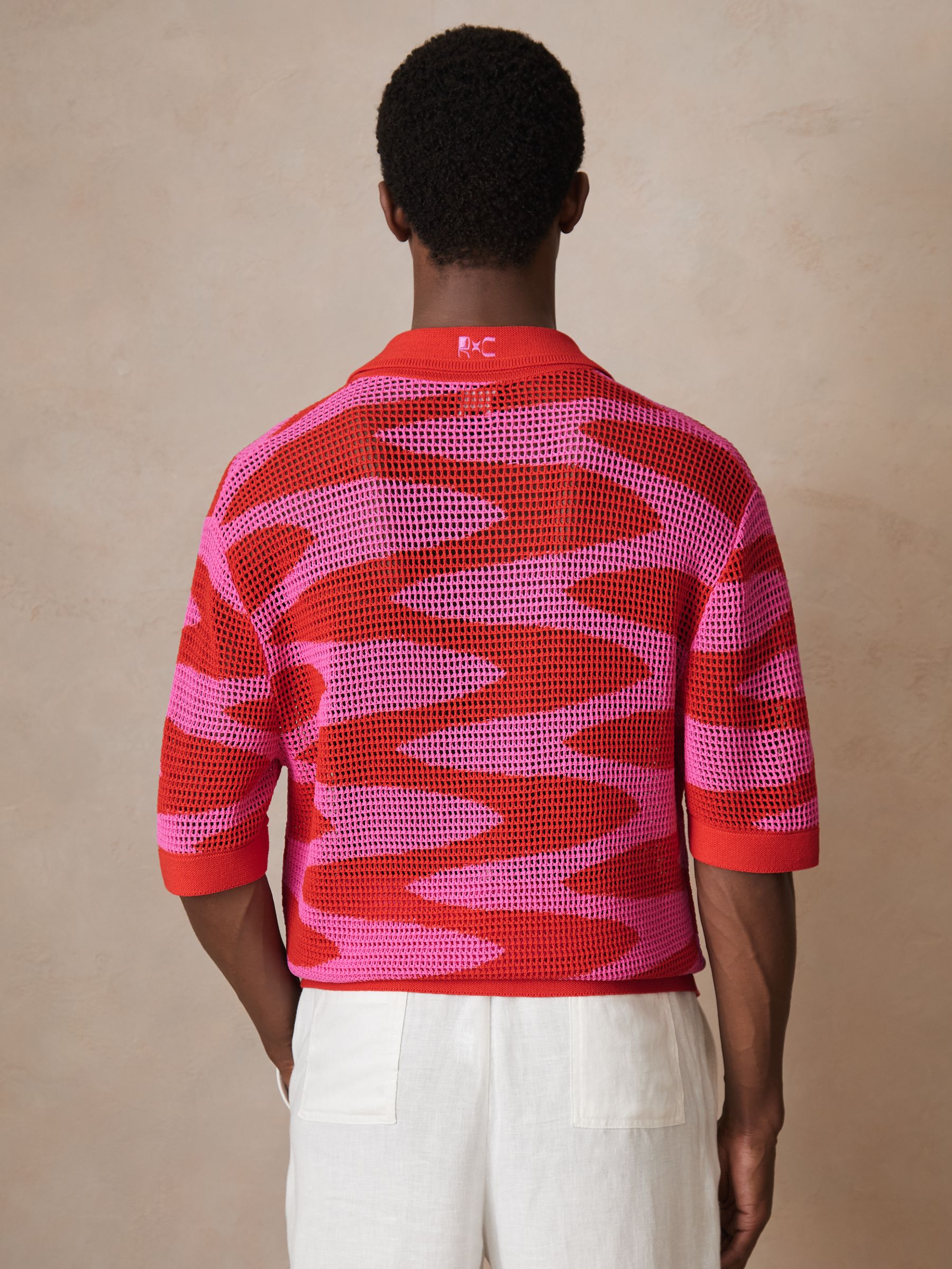 Pink Che Reiss Reiss | Ché Wave Crochet Shirt in Pink | REISS