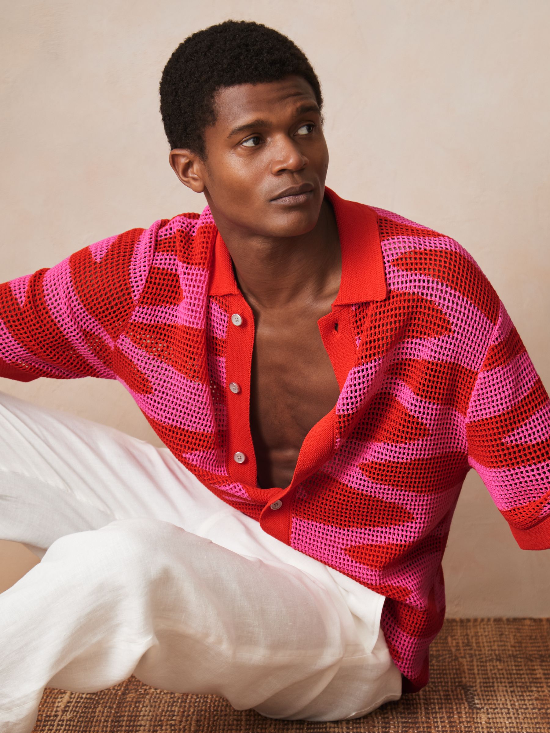 Reiss | Ché Wave Crochet Shirt in Pink - Image 5 of 6