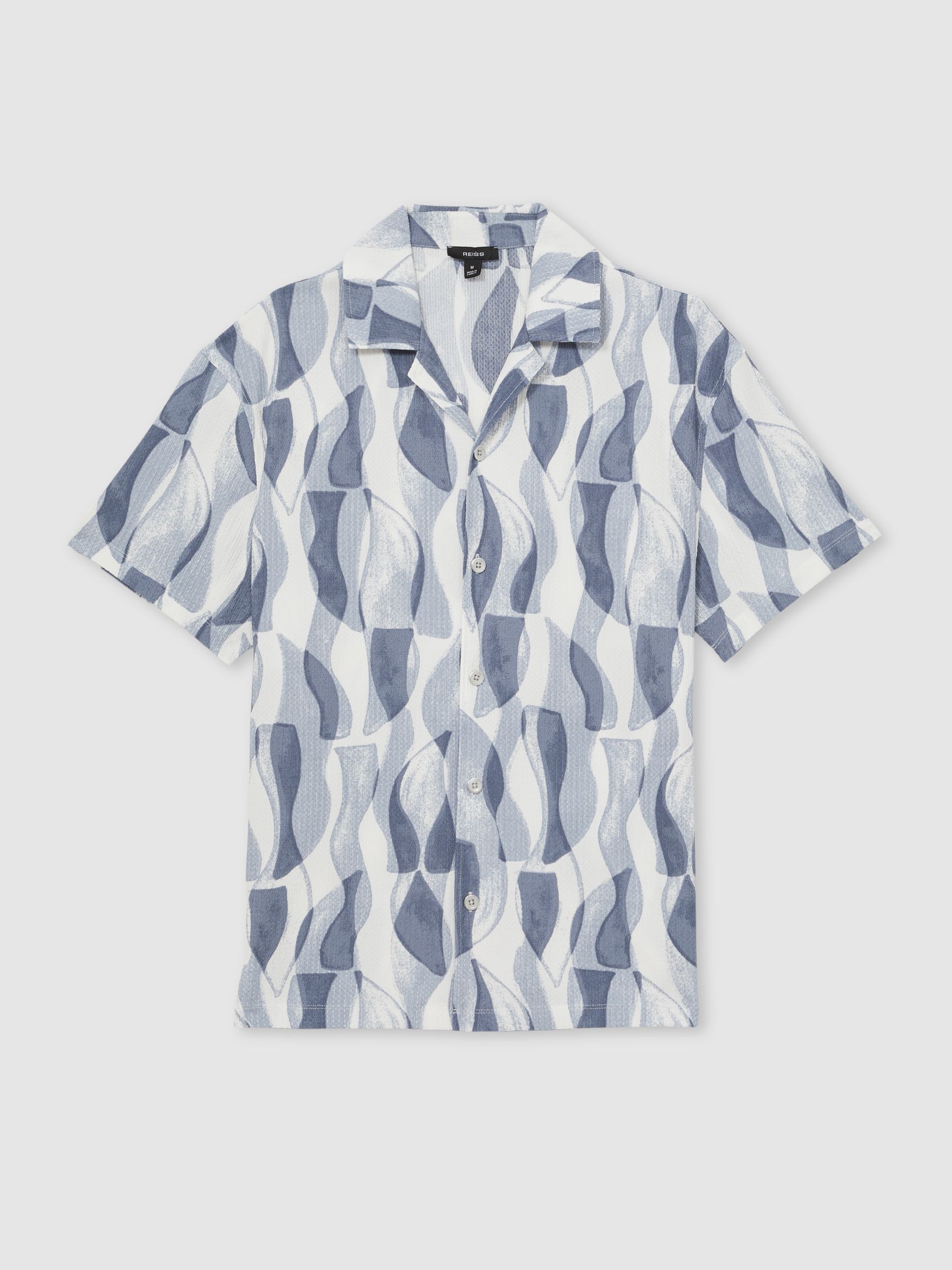 Printed Textured Cuban-Collar Shirt in Soft Blue - Image 2 of 6