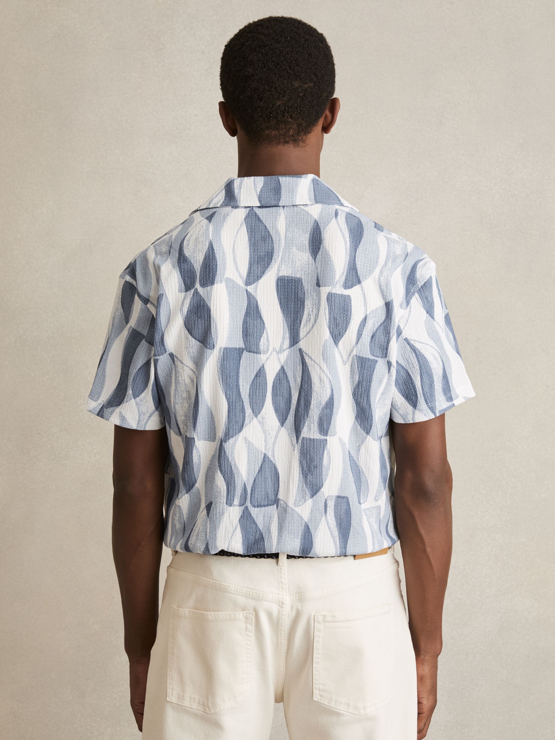 Printed Textured Cuban-Collar Shirt in Soft Blue - Image 5 of 6