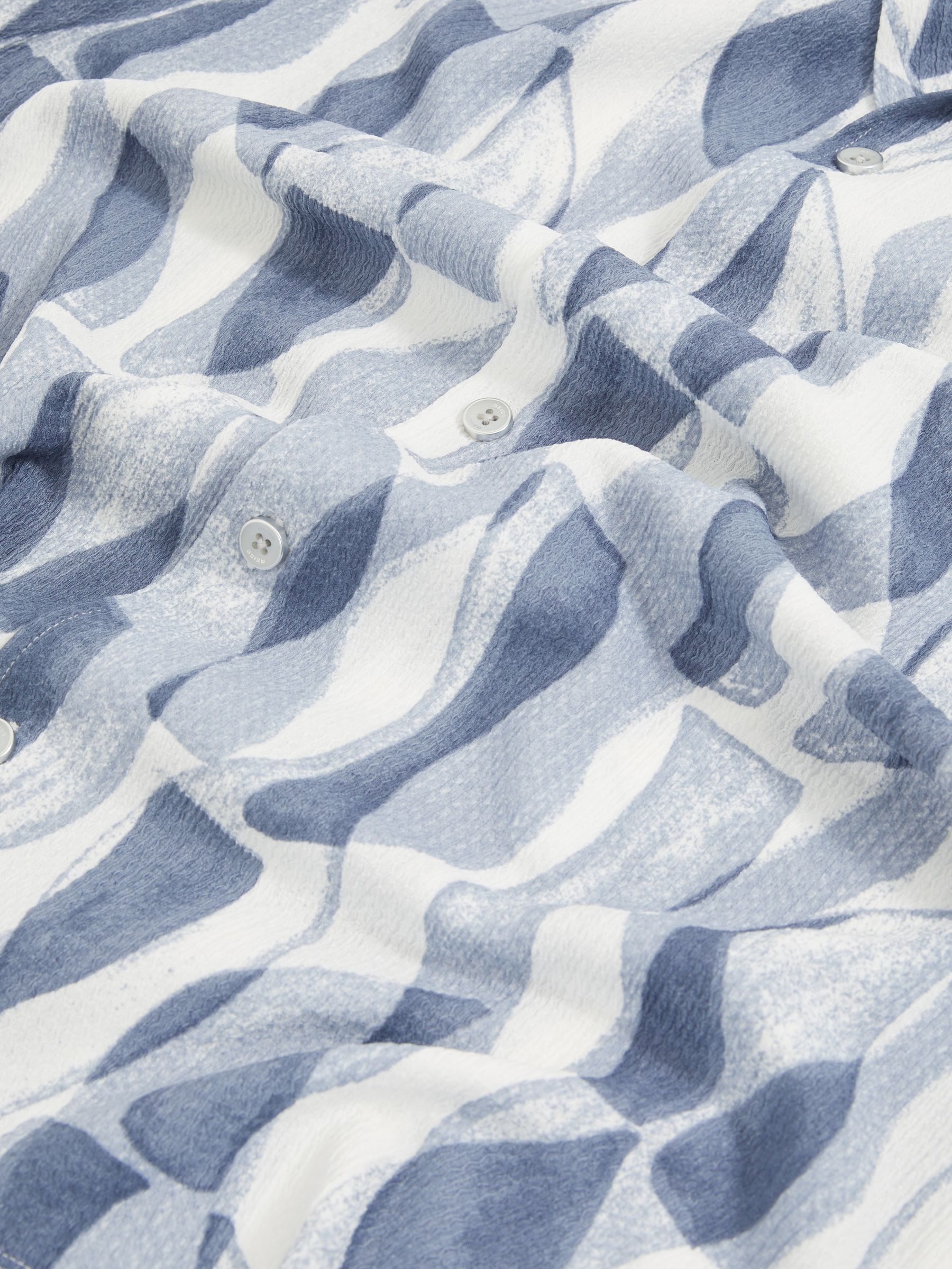 Printed Textured Cuban-Collar Shirt in Soft Blue - Image 6 of 6