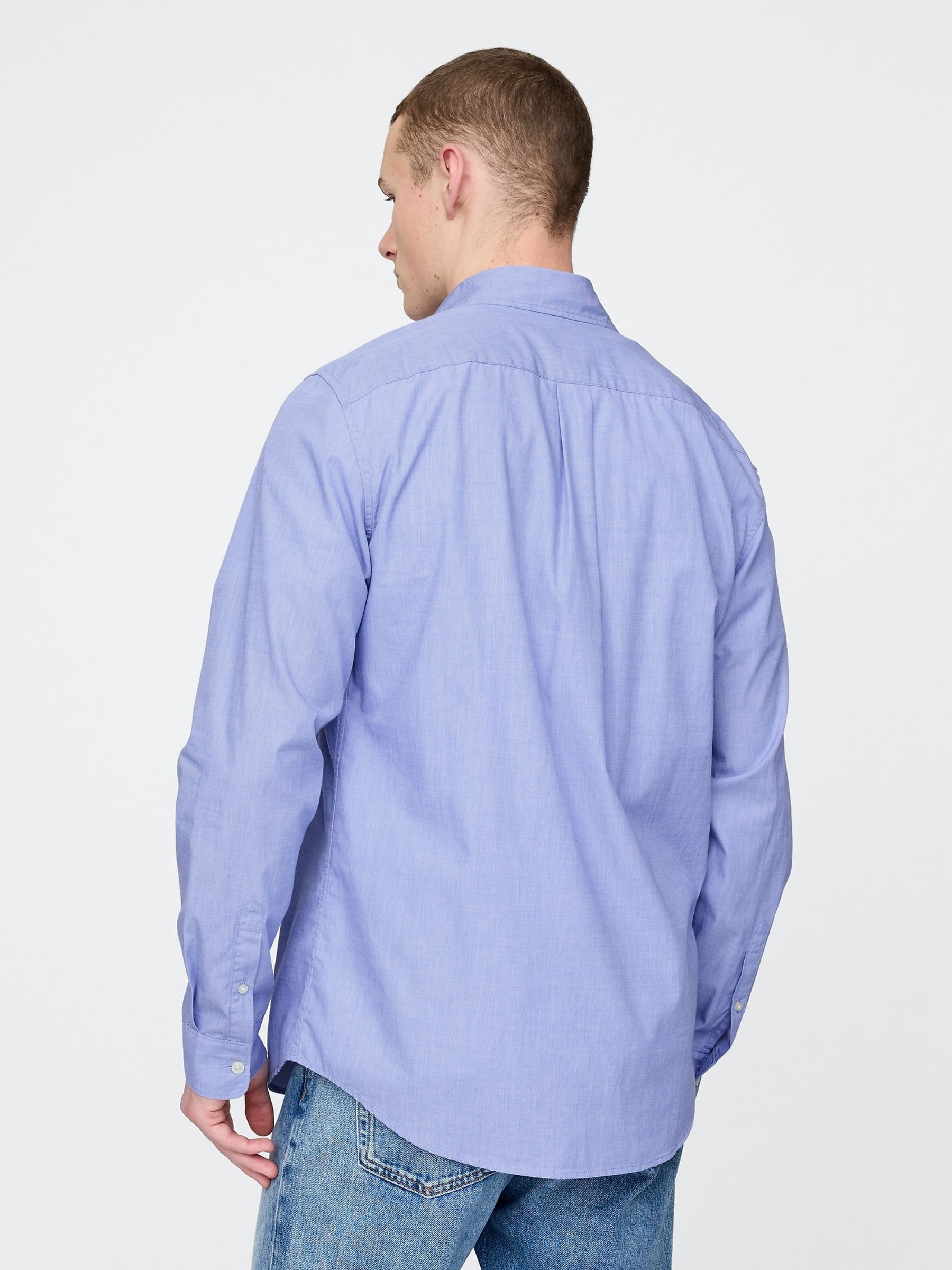Blue Organic Cotton Long Sleeve Poplin Classic Shirt - Image 2 of 5