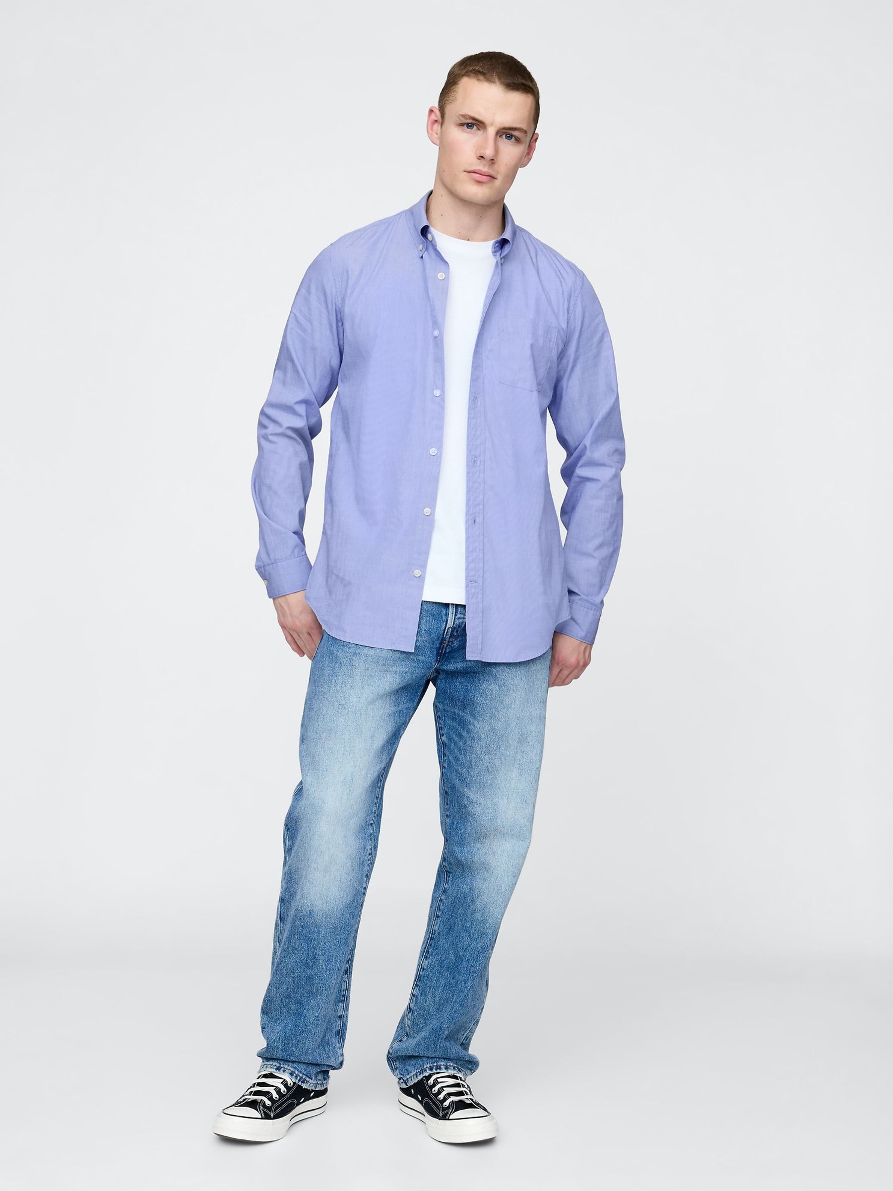 Blue Organic Cotton Long Sleeve Poplin Classic Shirt - Image 3 of 5
