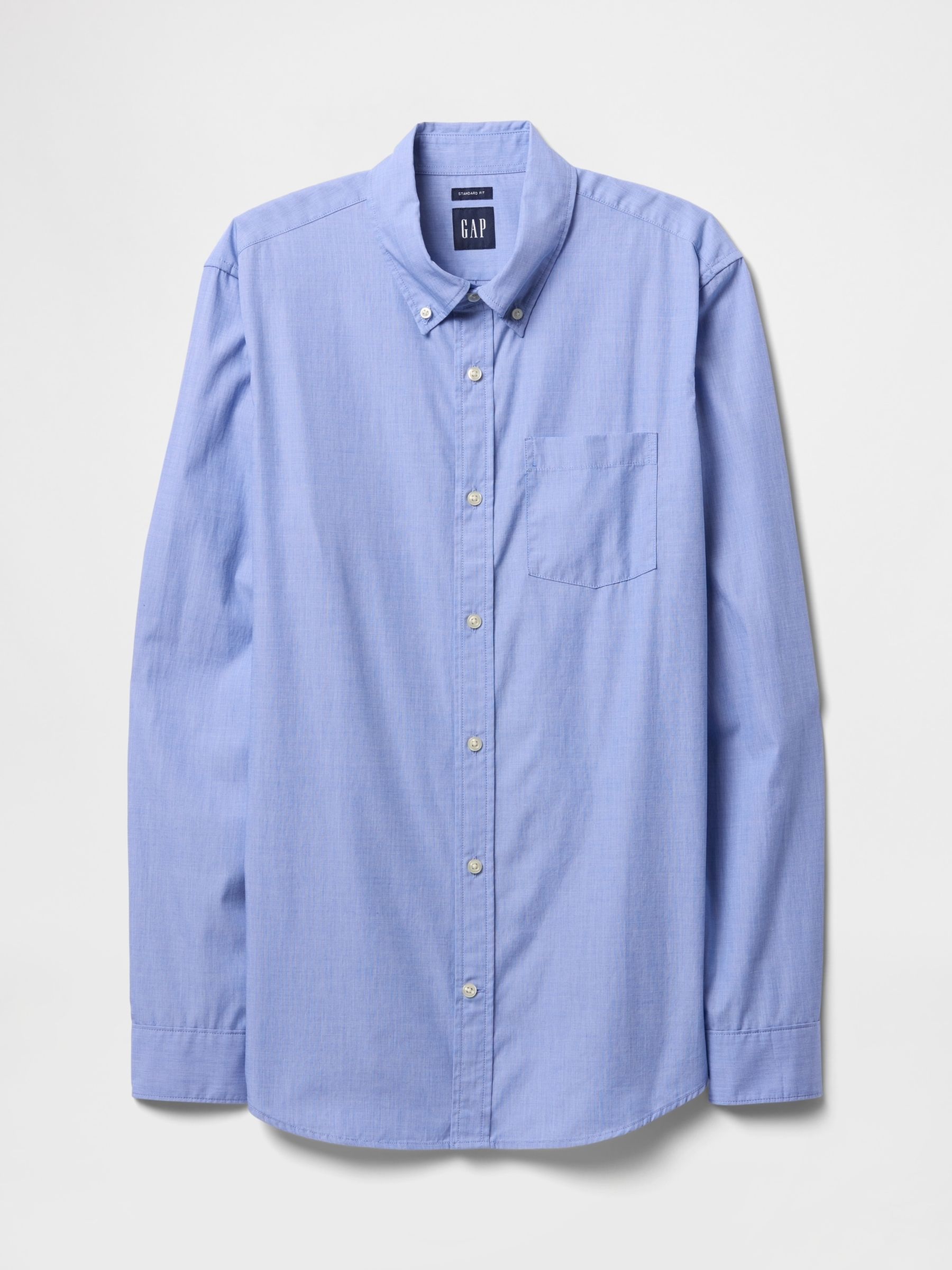 Blue Organic Cotton Long Sleeve Poplin Classic Shirt - Image 4 of 5