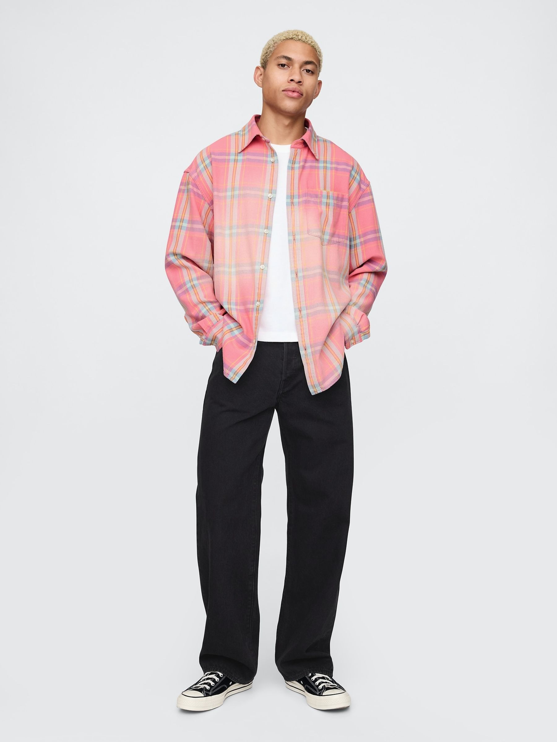 Pink Check Cotton Twill Oversized Shirt - Image 3 of 5