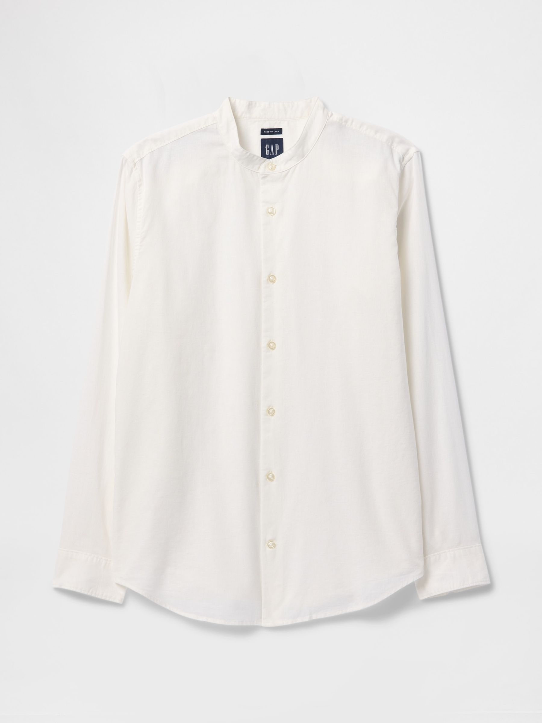 White Linen-Cotton Straight Fit Band Collar Shirt | Gap