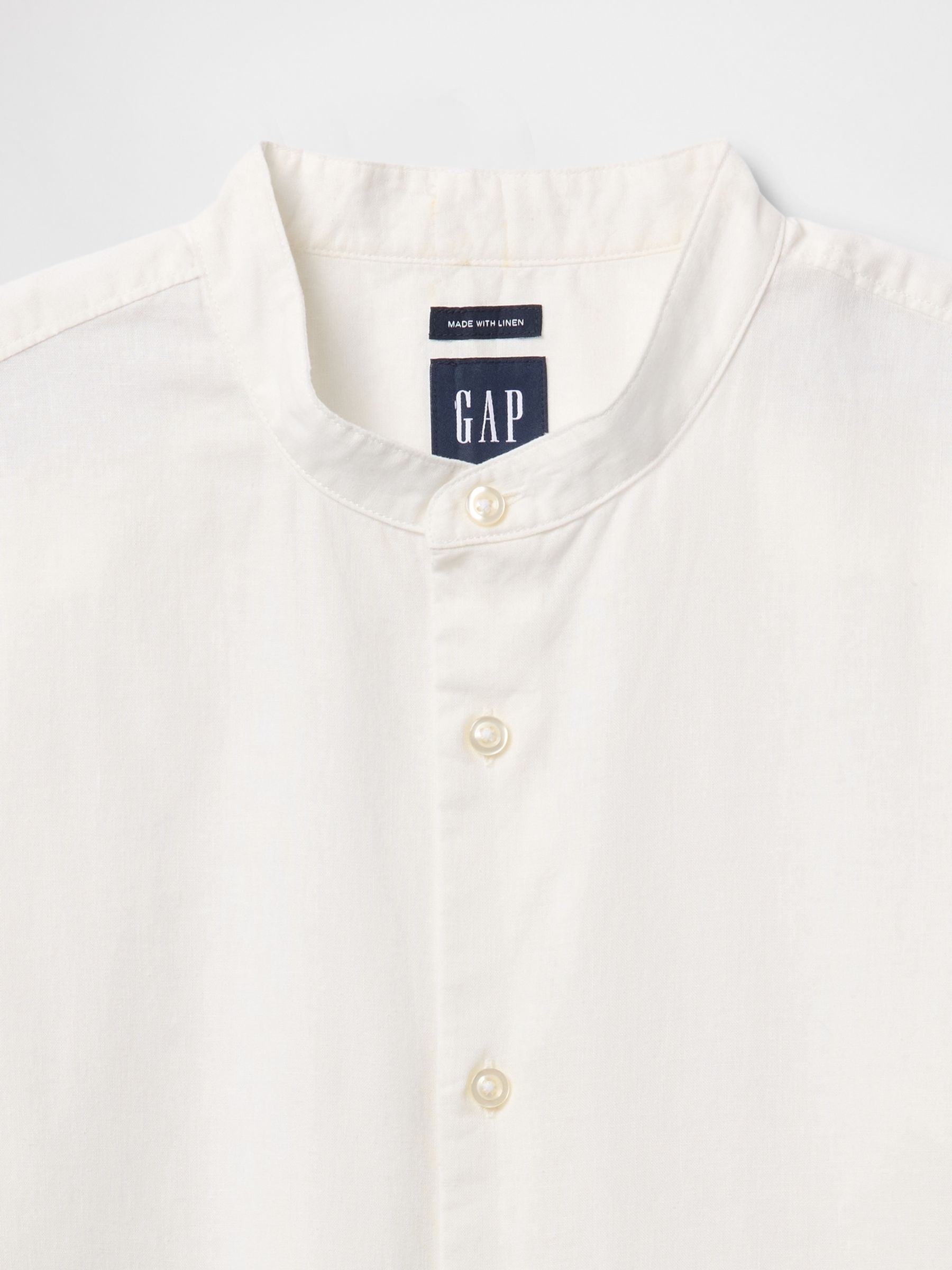 White Linen-Cotton Band Collar Shirt - Image 5 of 5