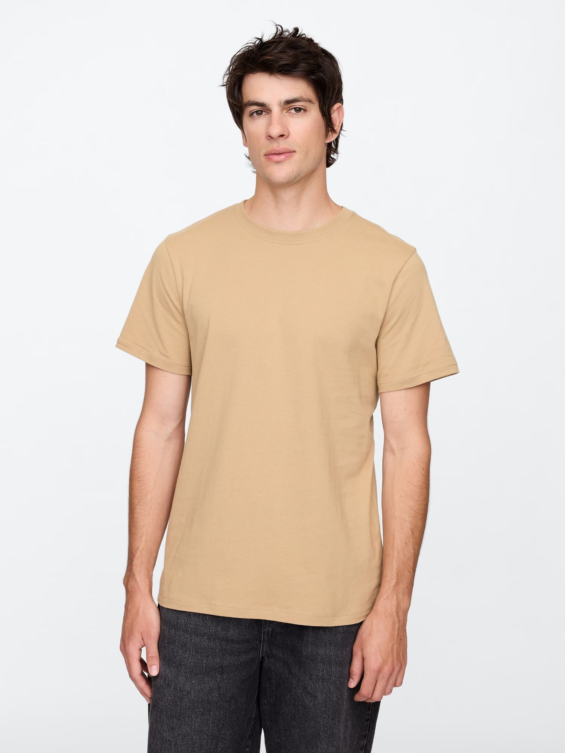 Beige Everyday 100% Cotton Crew Neck T-Shirt - Image 1 of 5