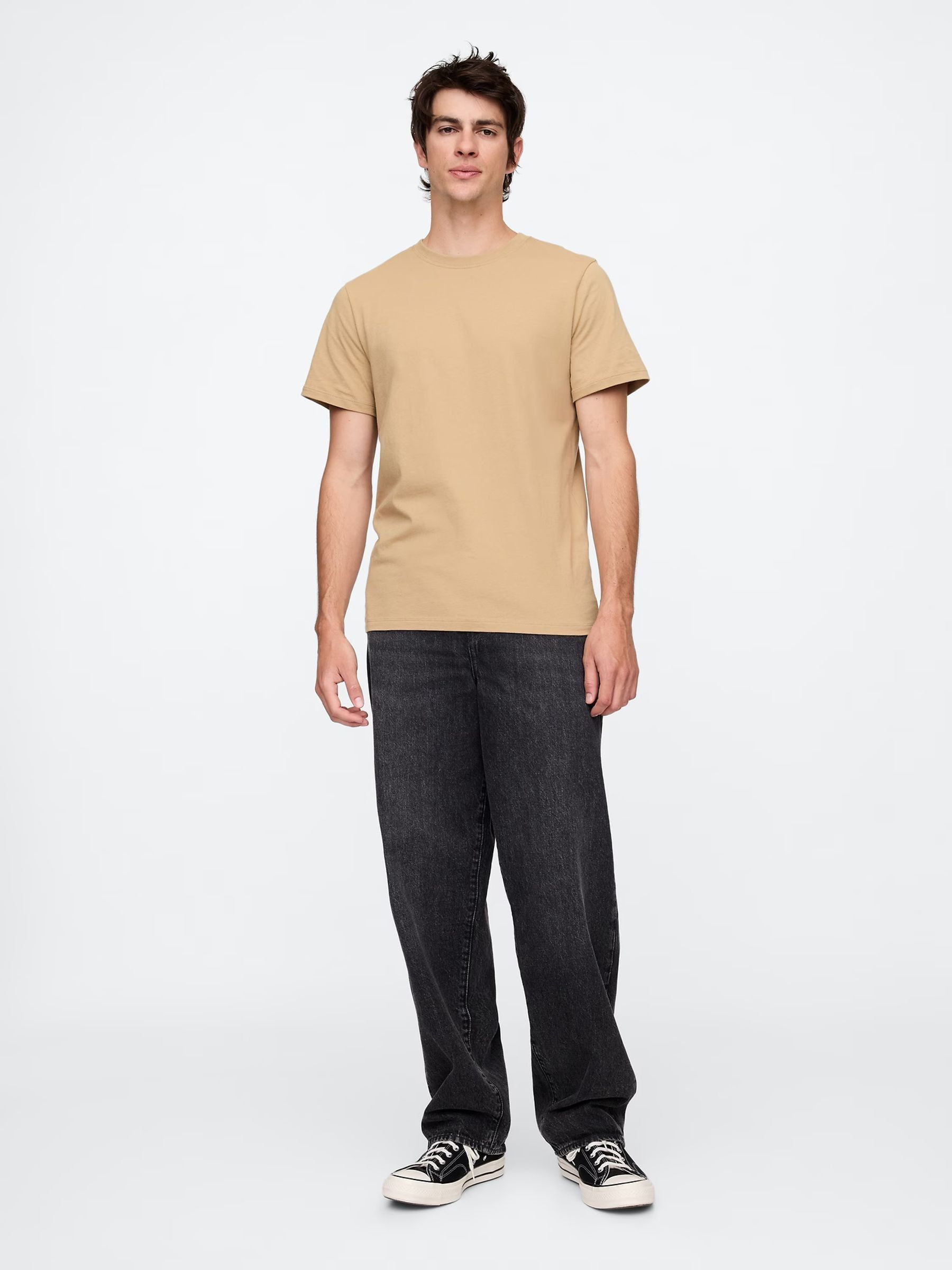 Beige Everyday 100% Cotton Crew Neck T-Shirt - Image 3 of 5