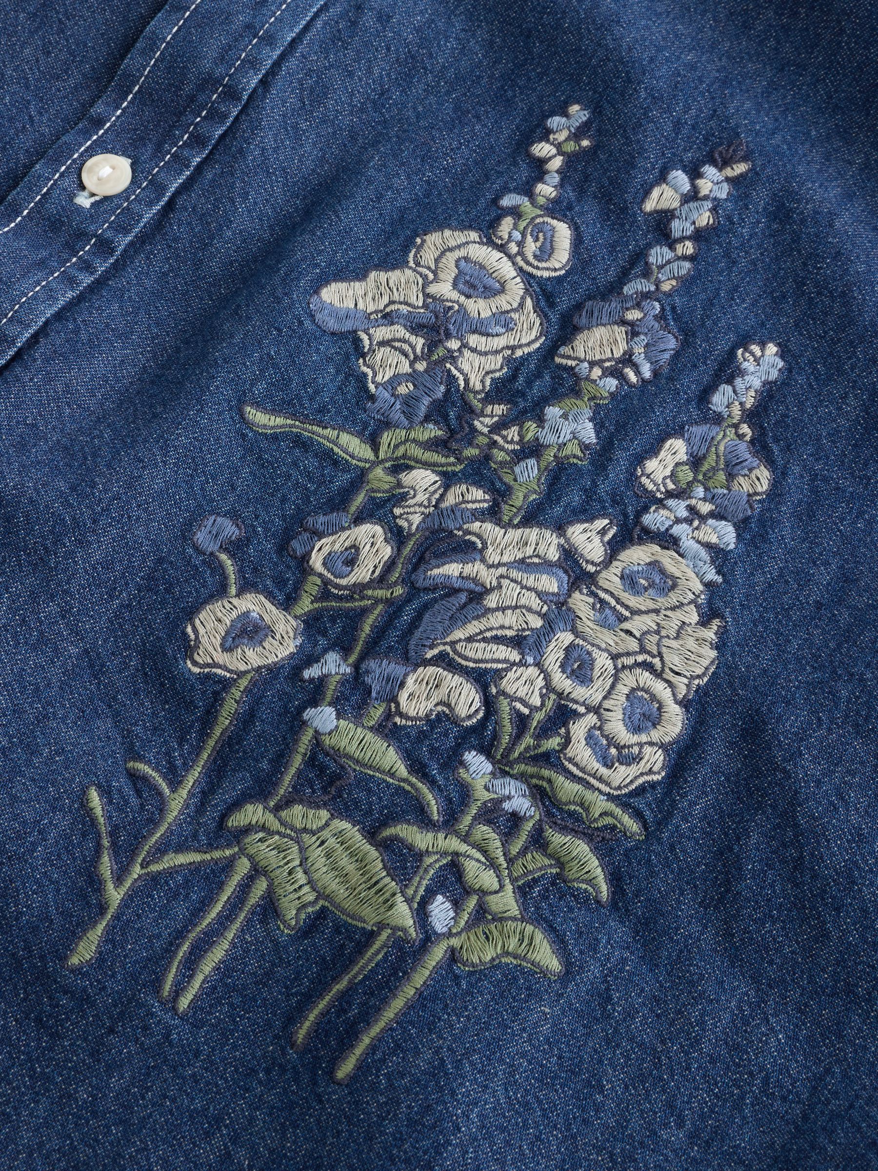 Dark Indigo Blue Embroidered Denim Oversized Shirt - Image 10 of 10