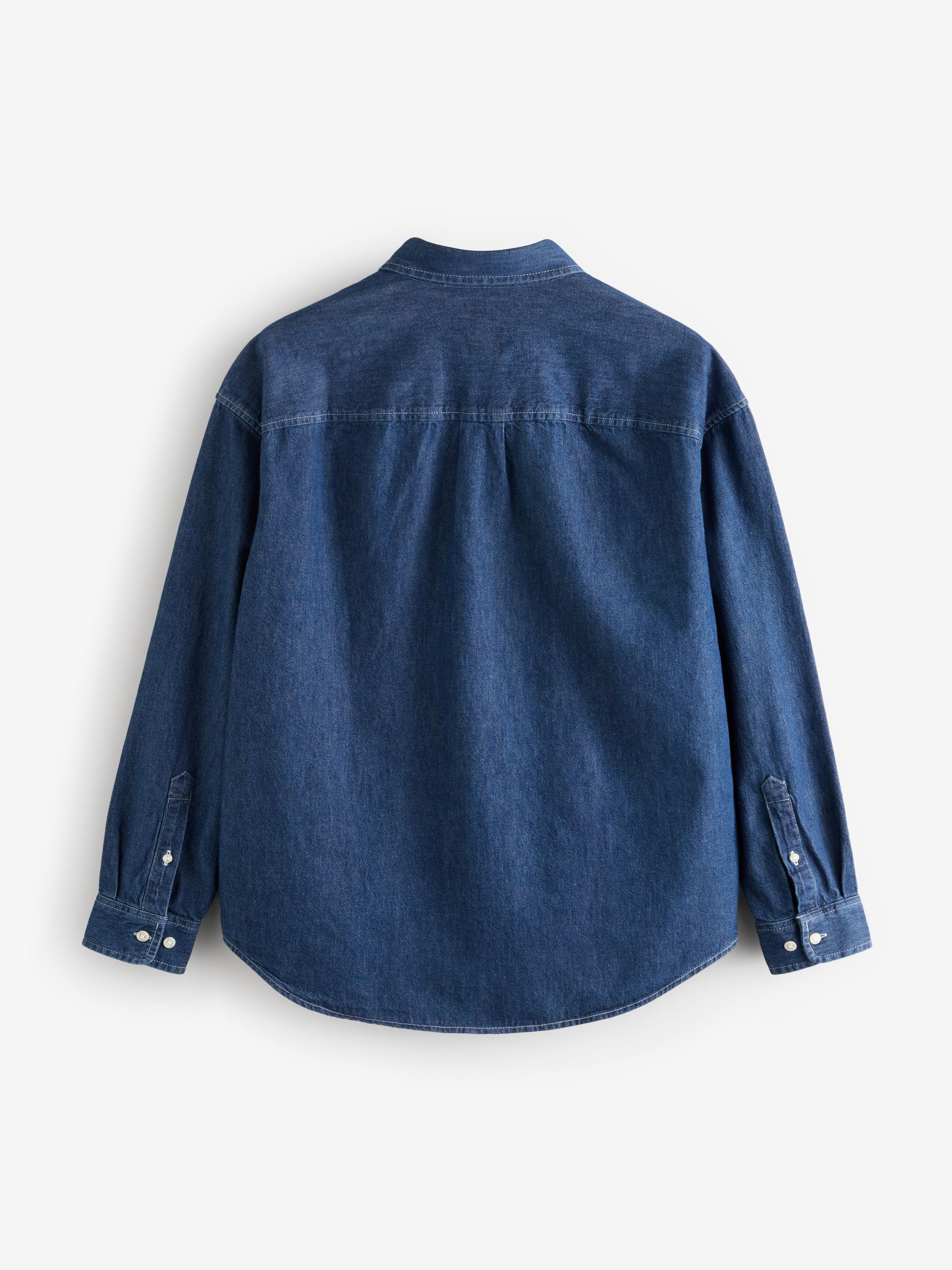 Dark Indigo Blue Embroidered Denim Oversized Shirt - Image 7 of 10