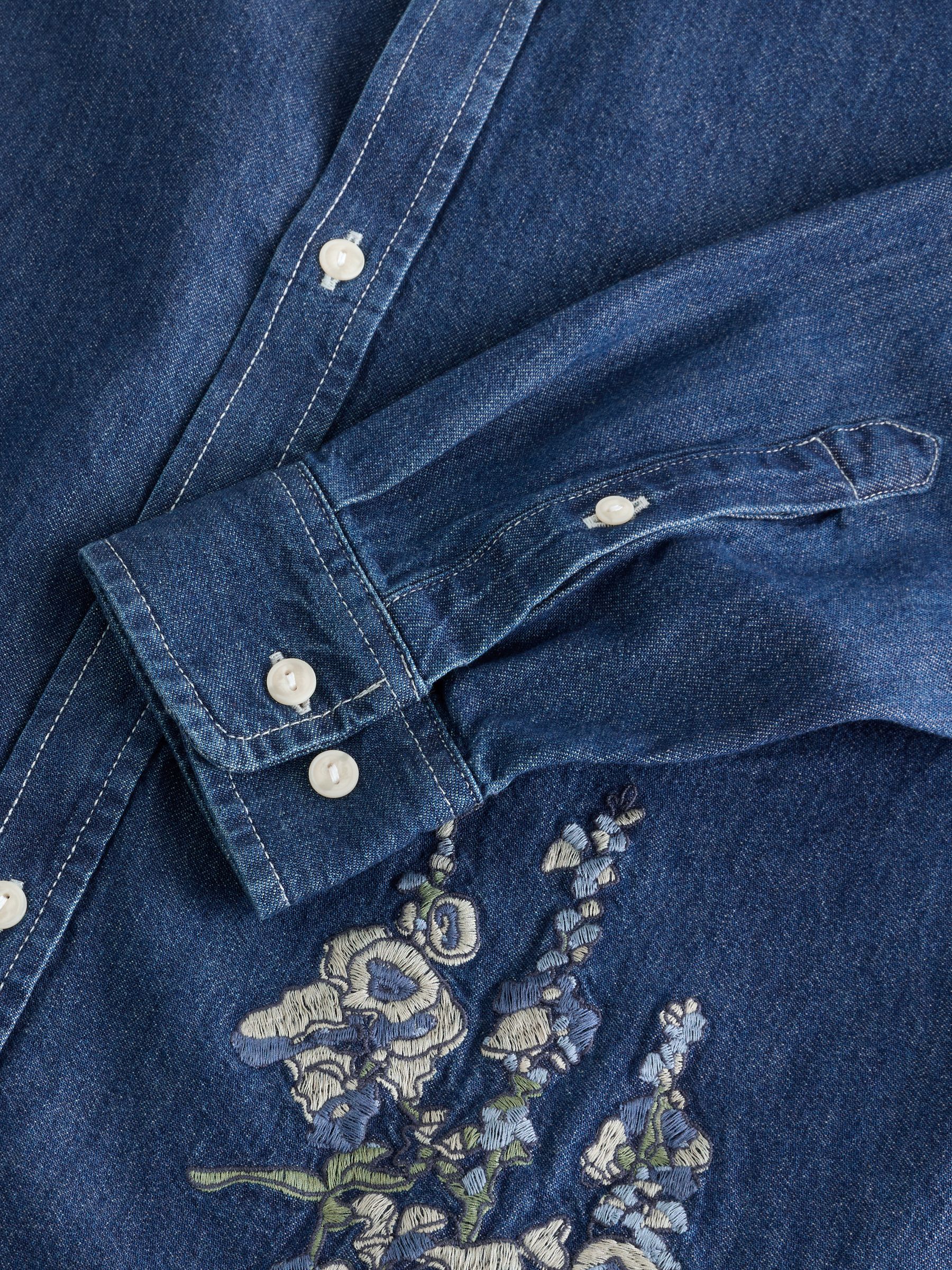 Dark Indigo Blue Embroidered Denim Oversized Shirt - Image 9 of 10