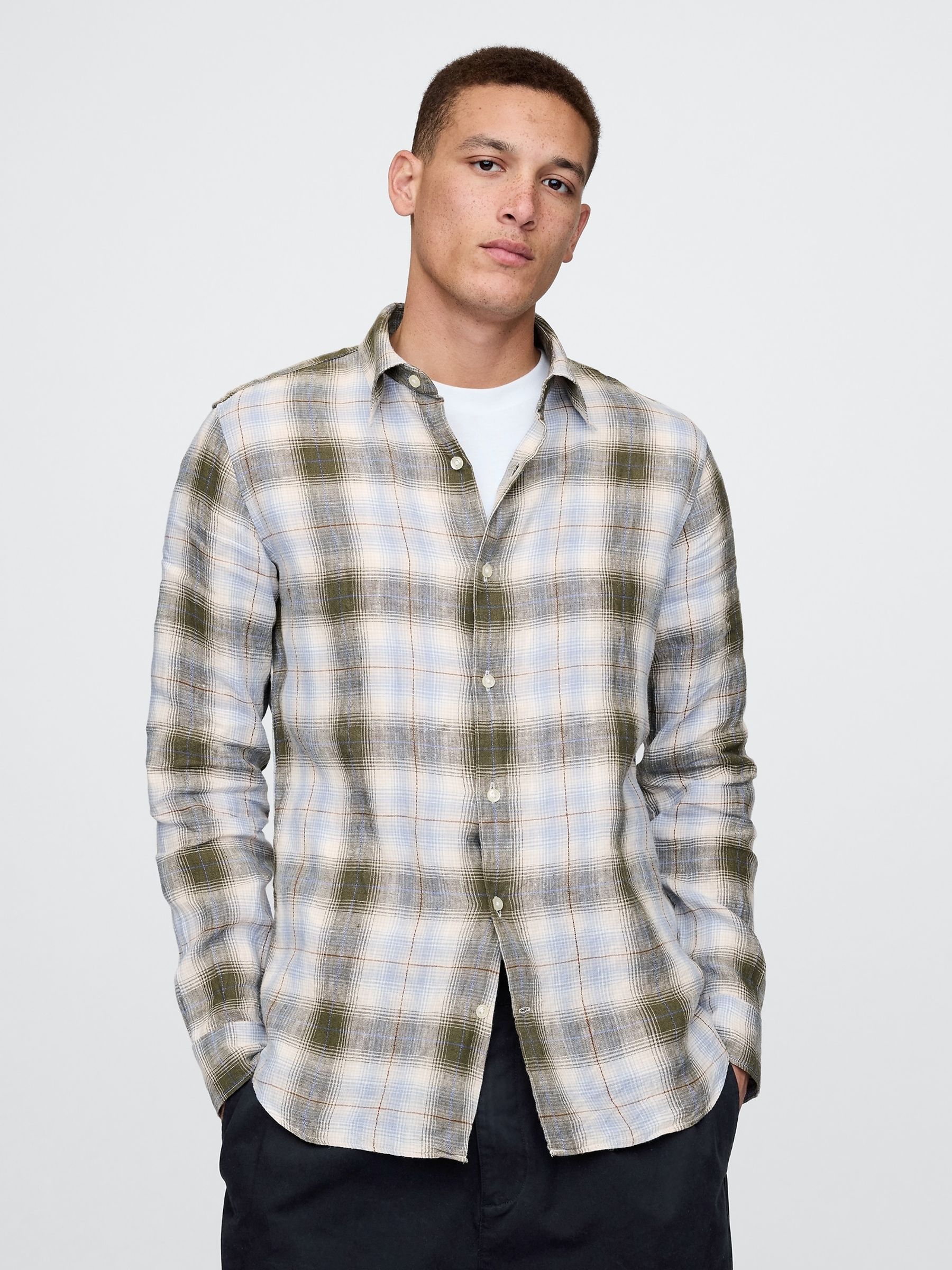 Light Blue 100% Linen Classic Shirt - Image 1 of 5