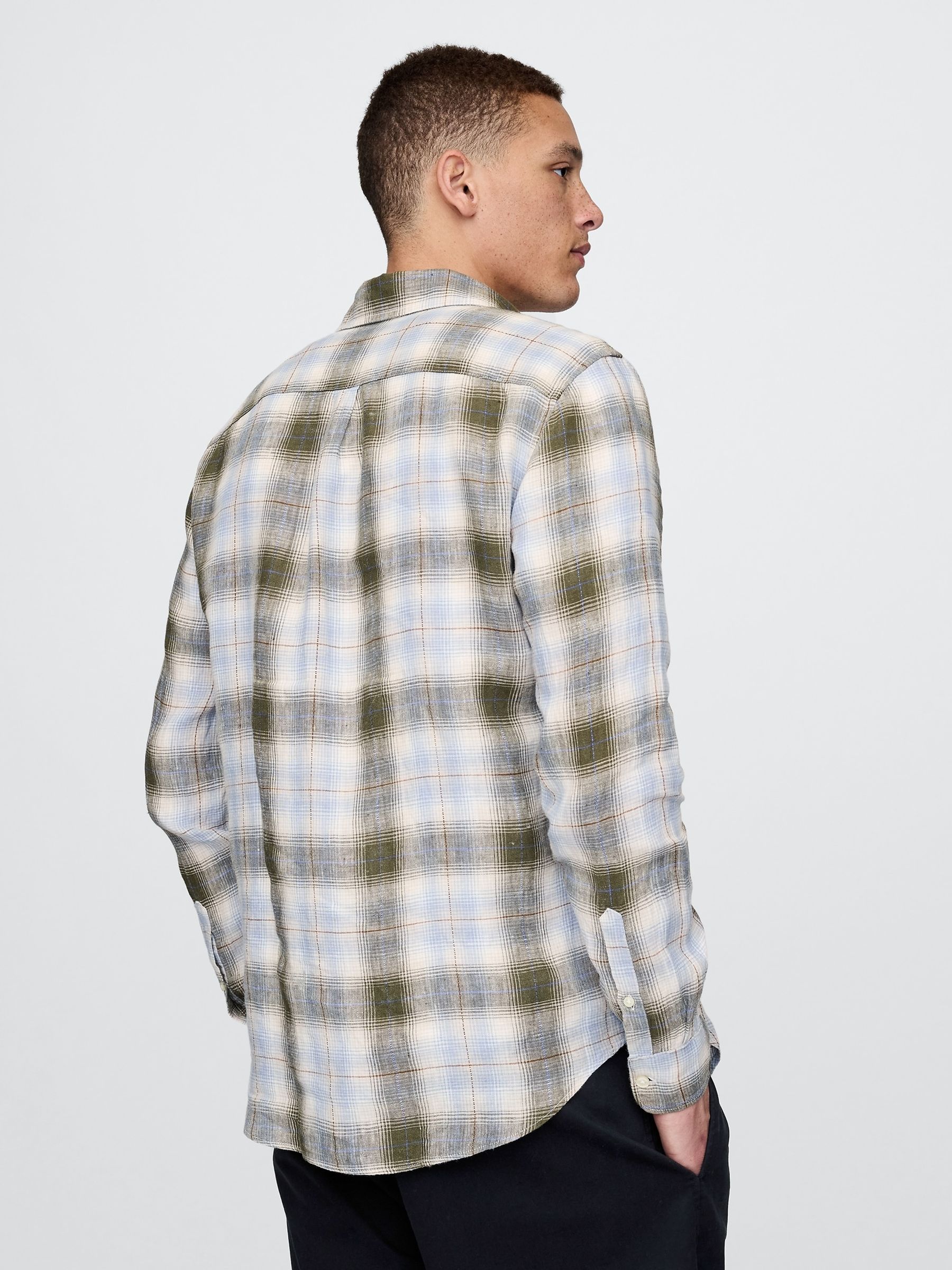 Light Blue 100% Linen Classic Shirt - Image 2 of 5