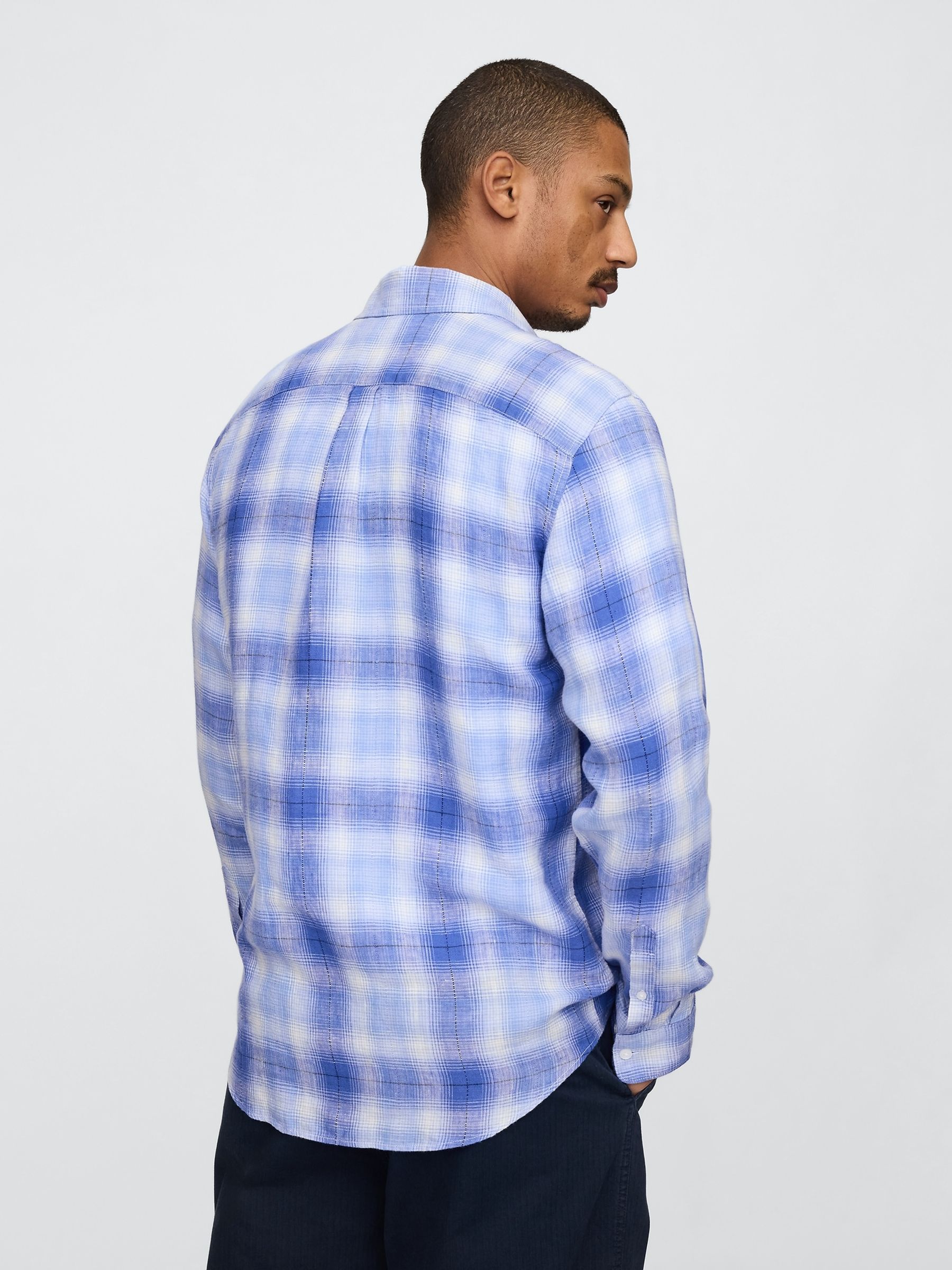 Blue 100% Linen Classic Shirt - Image 2 of 5