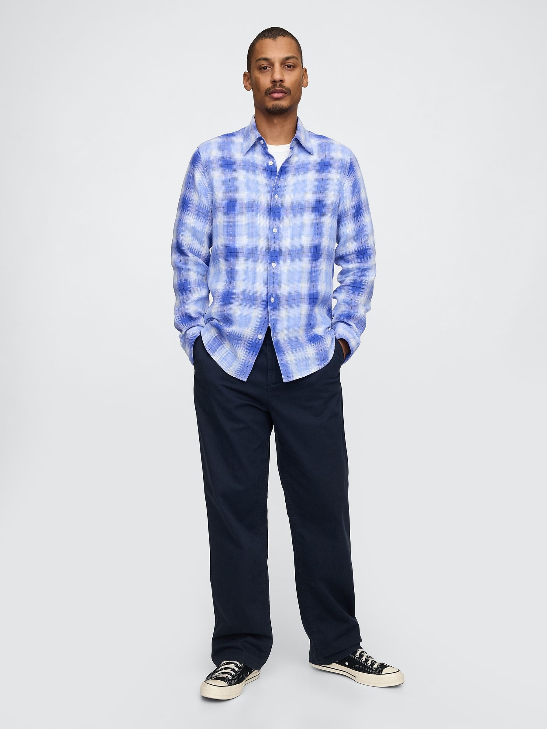 Blue 100% Linen Classic Shirt - Image 3 of 5