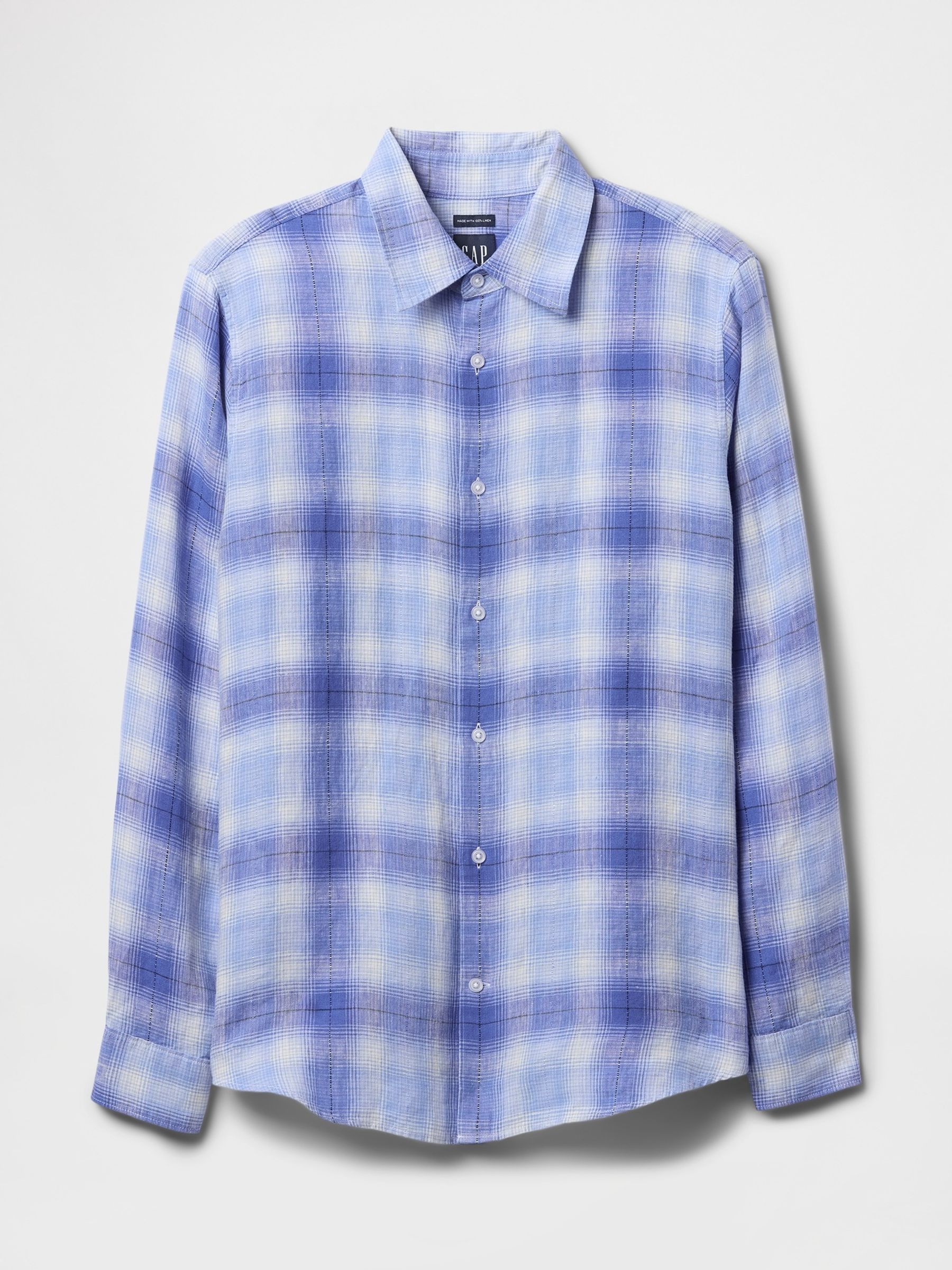 Blue 100% Linen Classic Shirt - Image 4 of 5