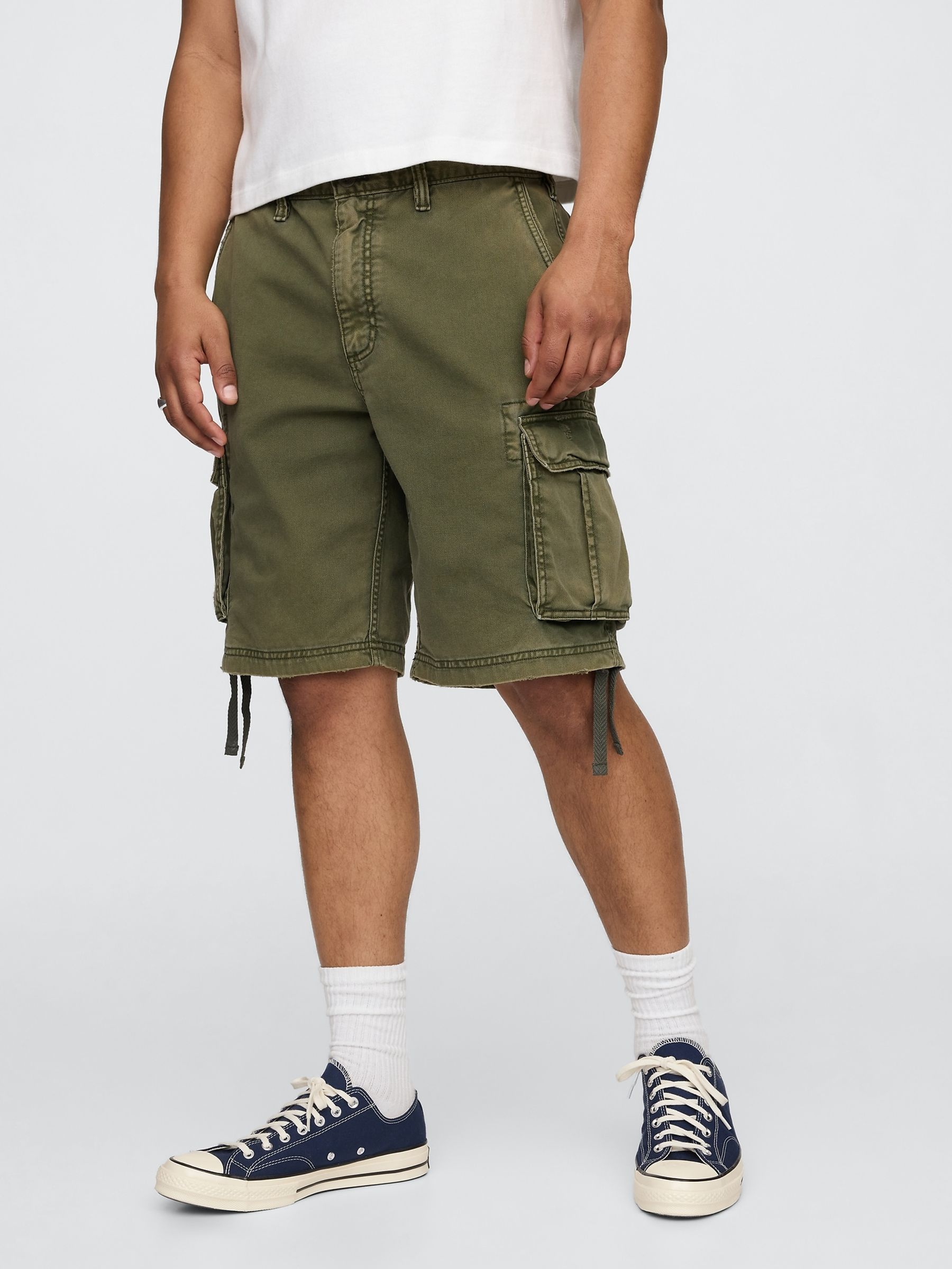 Olive Green Twill Cargo Baggy Shorts - Image 1 of 5