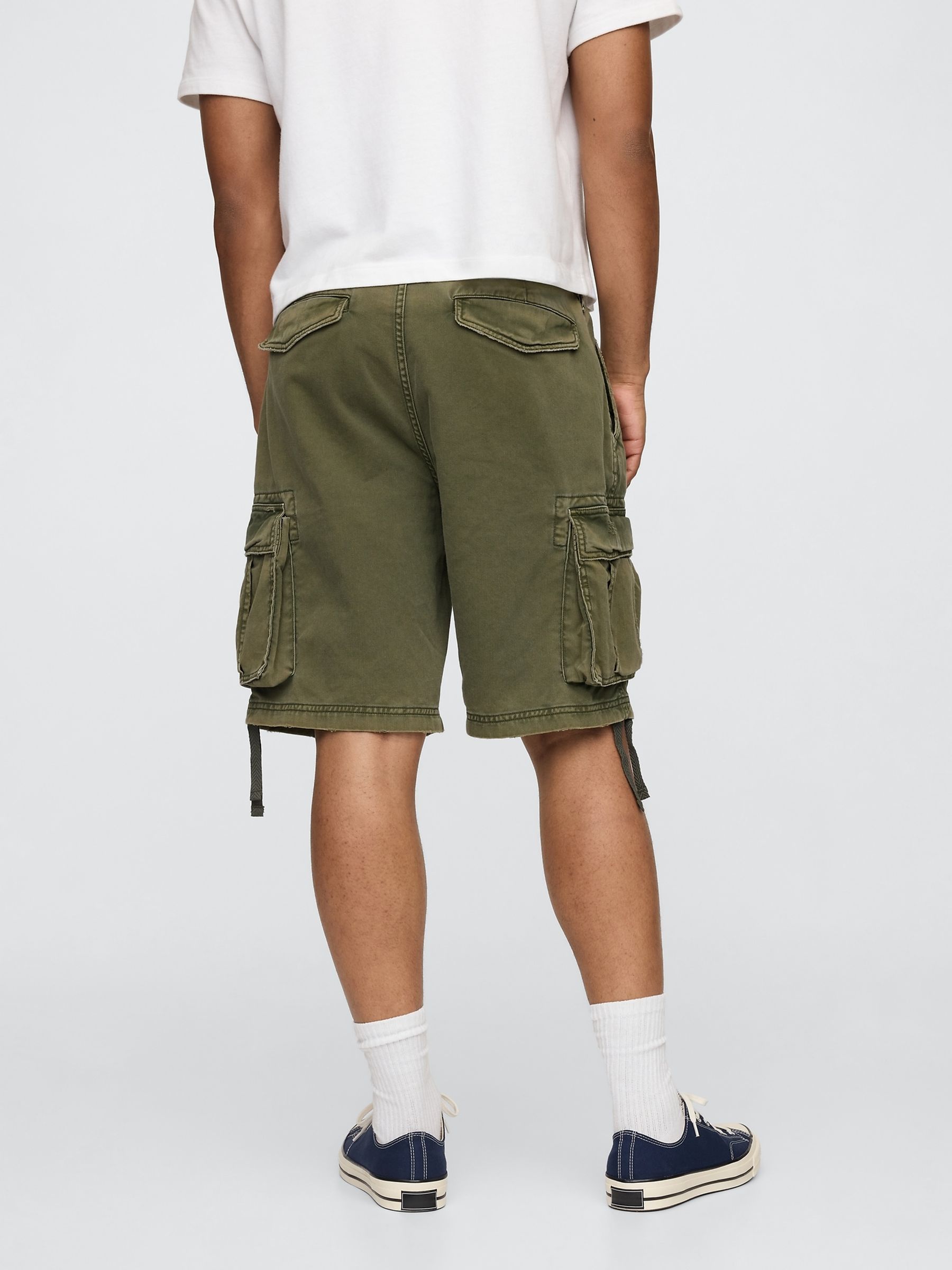 Olive Green Twill Cargo Baggy Shorts - Image 2 of 5