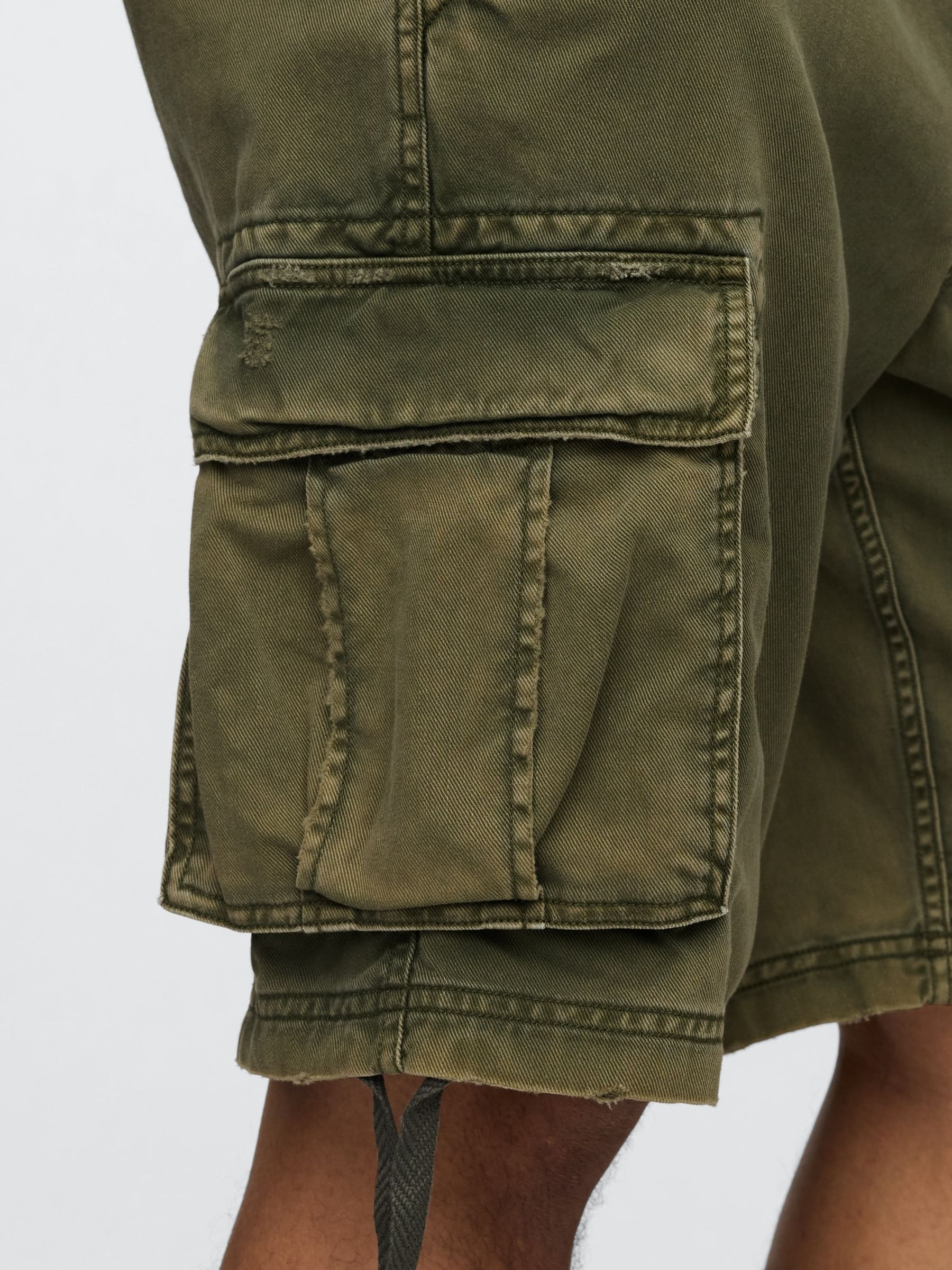 Olive Green Twill Cargo Baggy Shorts - Image 5 of 5