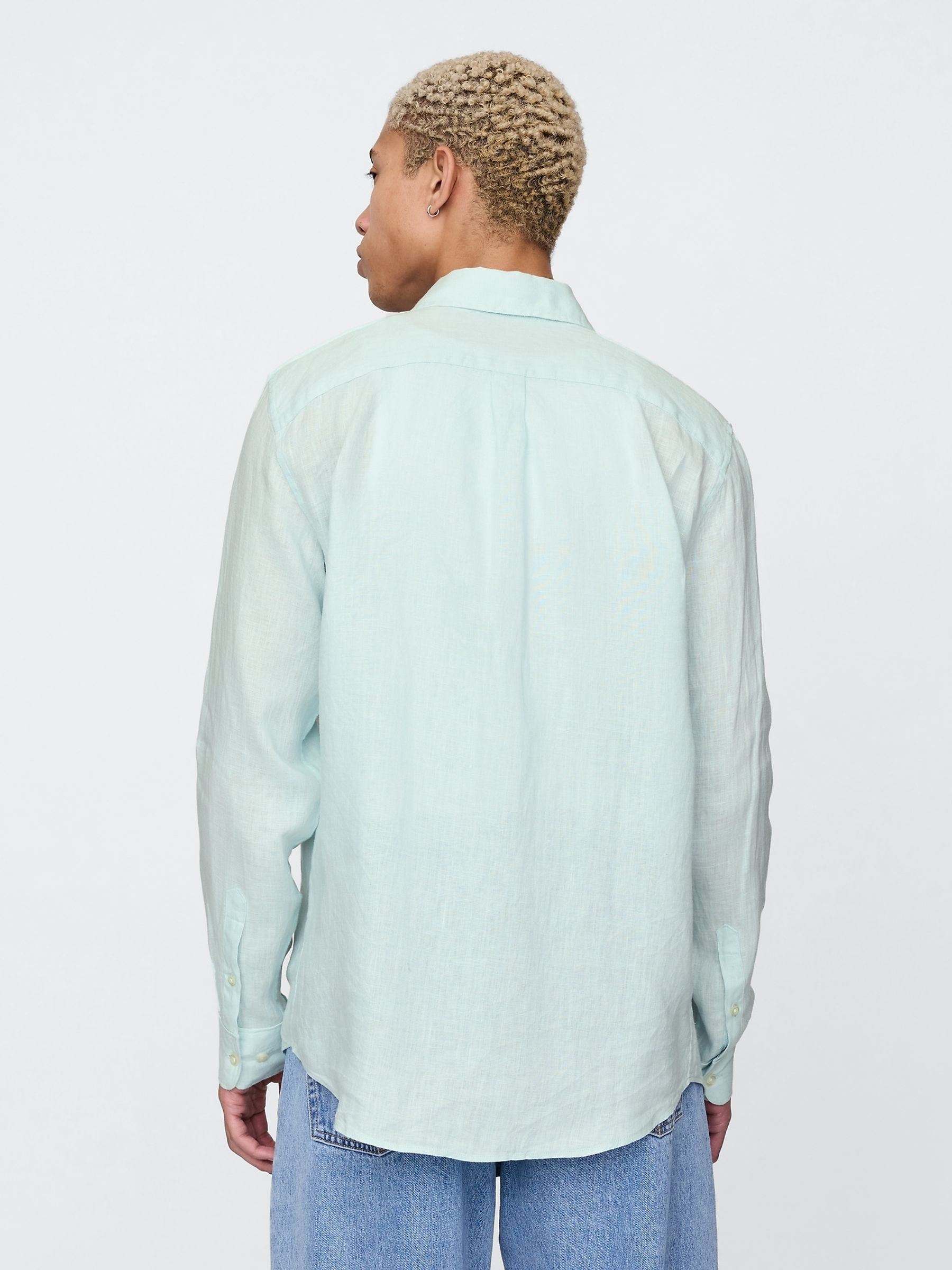Green 100% Linen Long Sleeve Classic Shirt - Image 2 of 5