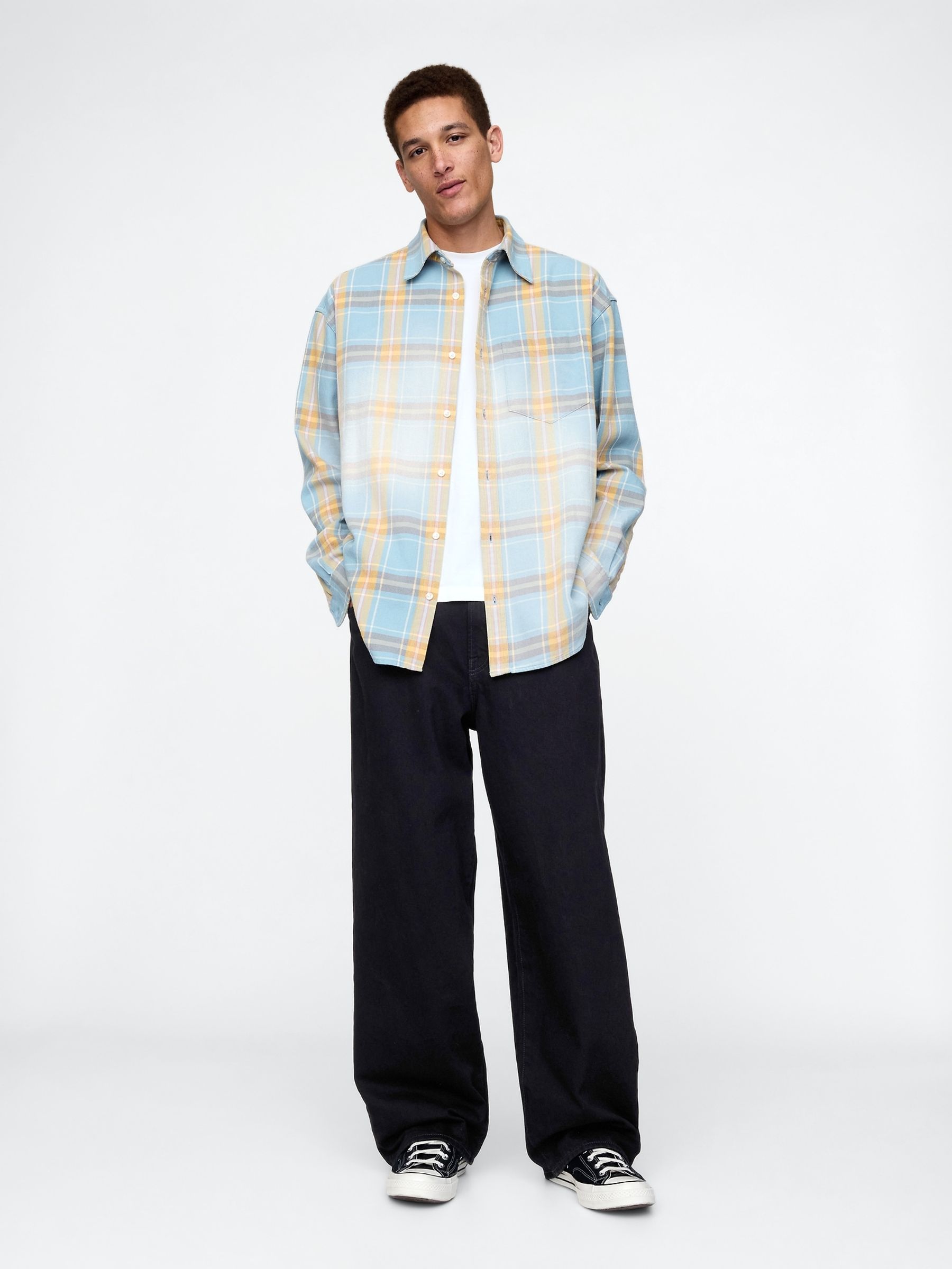 Blue & Yellow Check Cotton Twill Oversized Shirt - Image 3 of 5