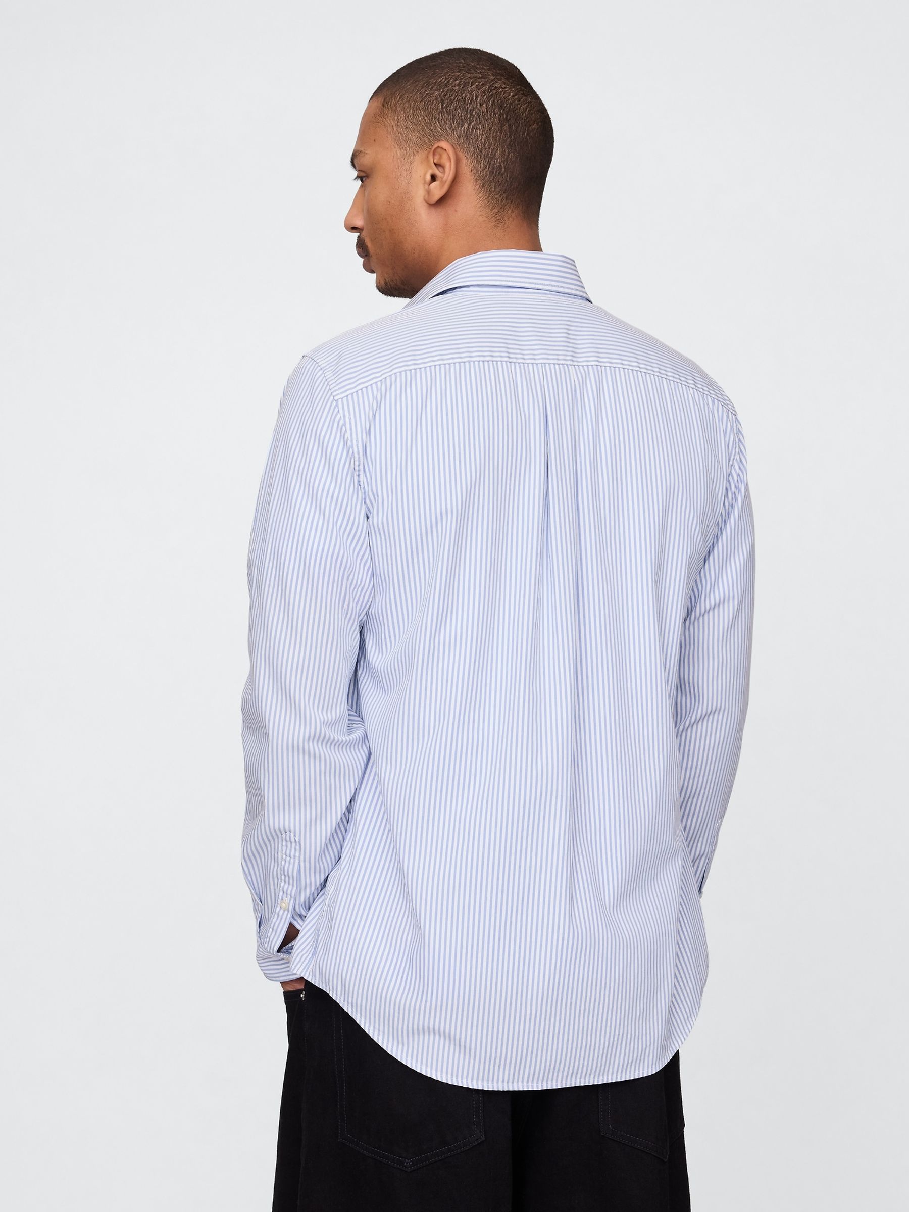 Blue Stripe Organic Cotton Long Sleeve Poplin Classic Shirt - Image 2 of 5