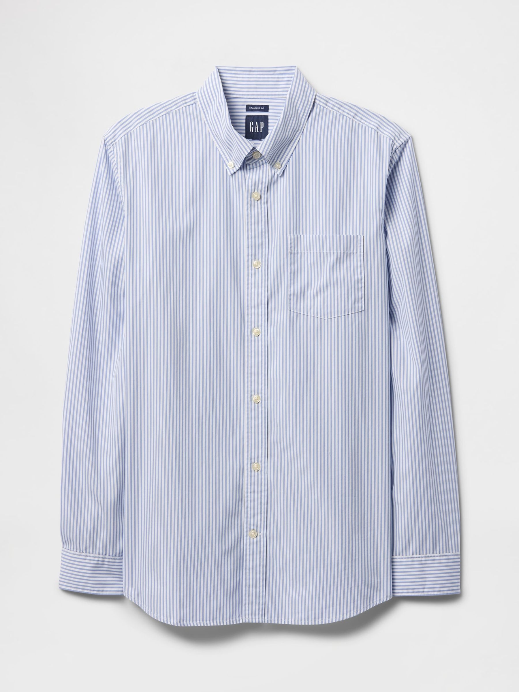 Blue Stripe Organic Cotton Long Sleeve Poplin Classic Shirt - Image 4 of 5